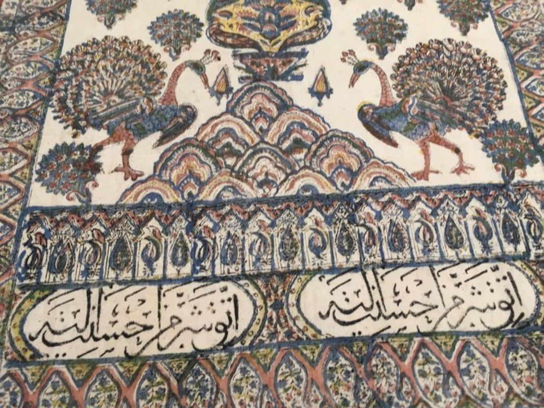 Hand-Painted Moorish Paisley Woodblock Printed Textile Wall Hanging For Sale
