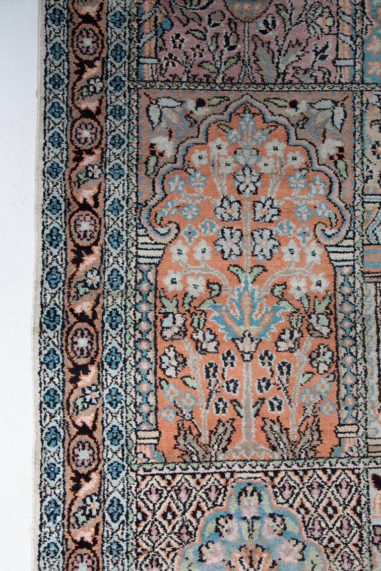 20th Century Persian Pale Blue Field Silk Runner Rug  For Sale