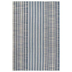 Persischer Pelas handgewebter Flachgewebe-Teppich mit mehrreihigen Streifen in Blau und Beige