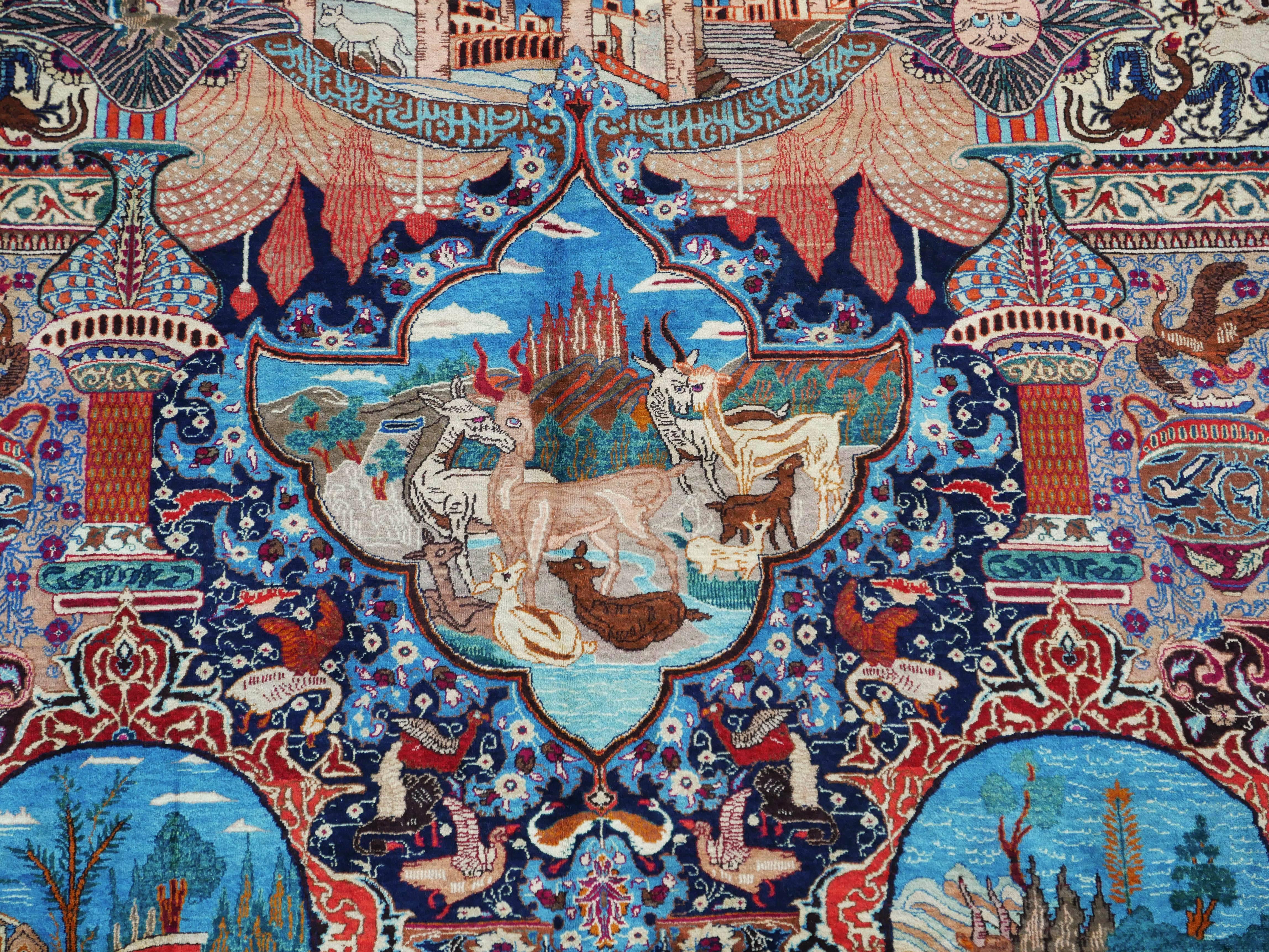 Hand-Knotted Persian Pictorial Kashmar For Sale