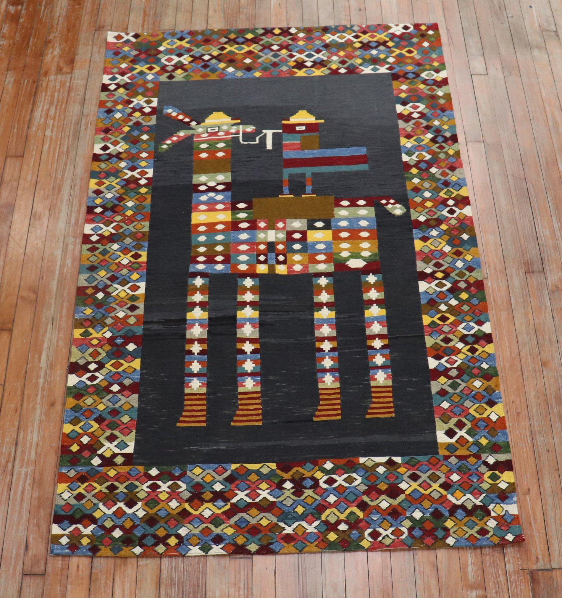 Wool Persian Pictorial Kilim For Sale