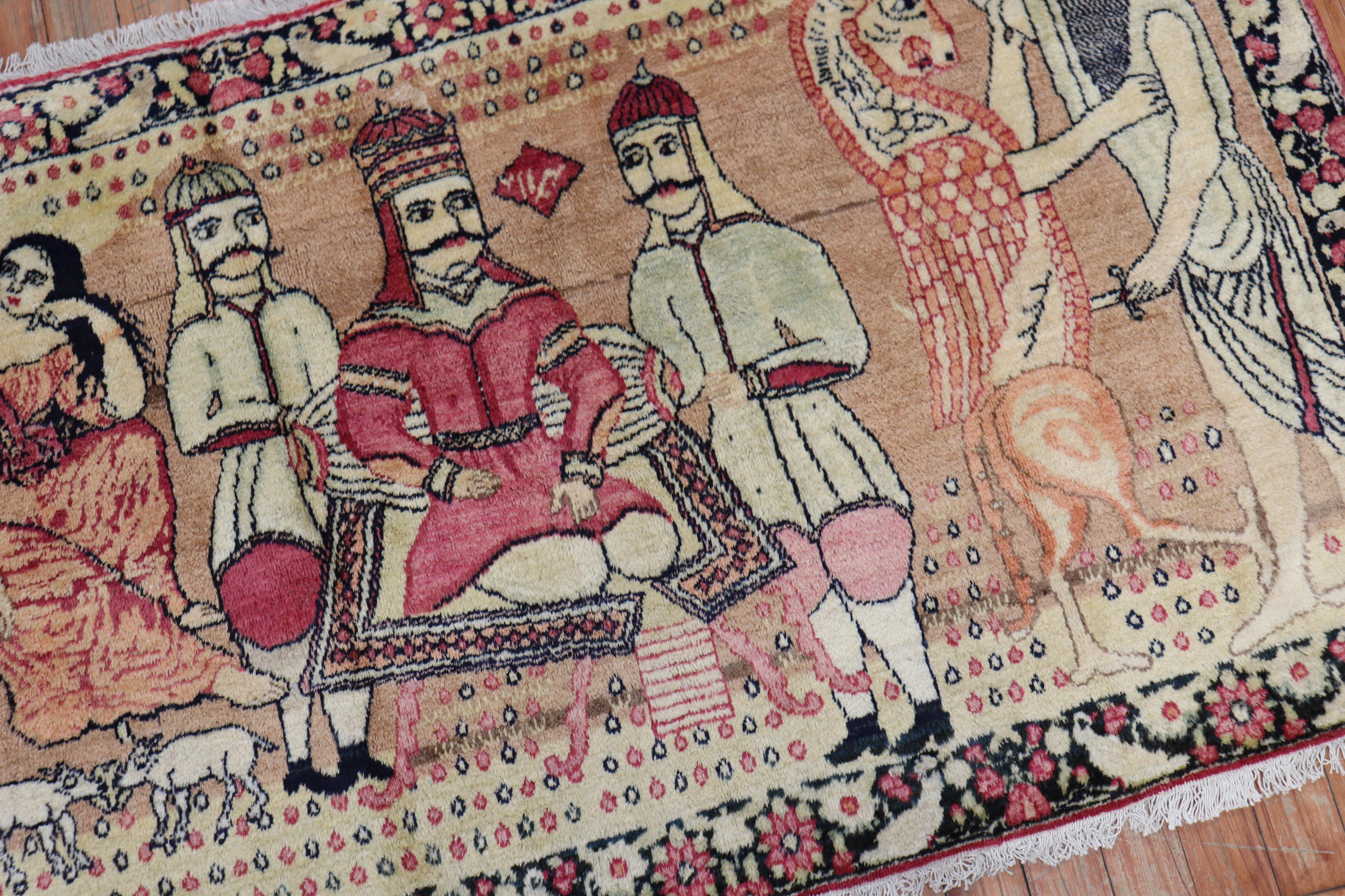 Hand-Woven Persian Pictorial Lavar Kerman Rug For Sale