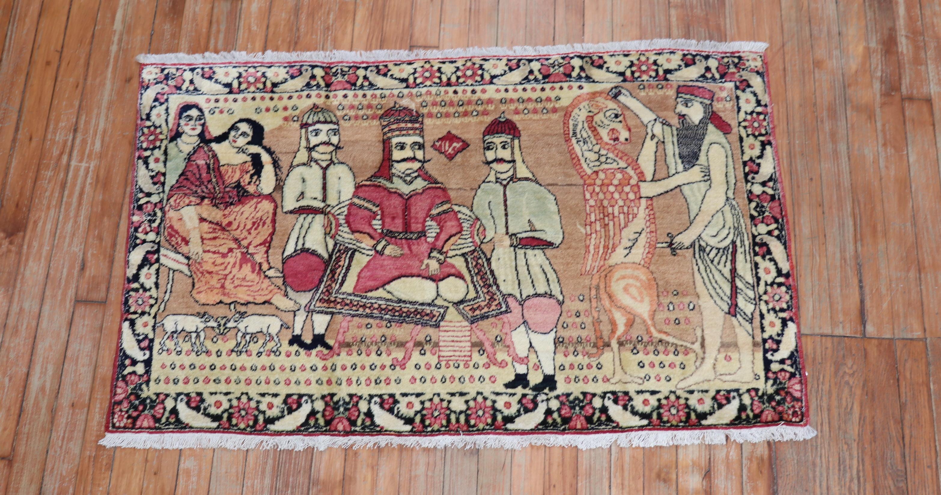 Persian Pictorial Lavar Kerman Rug In Good Condition For Sale In New York, NY