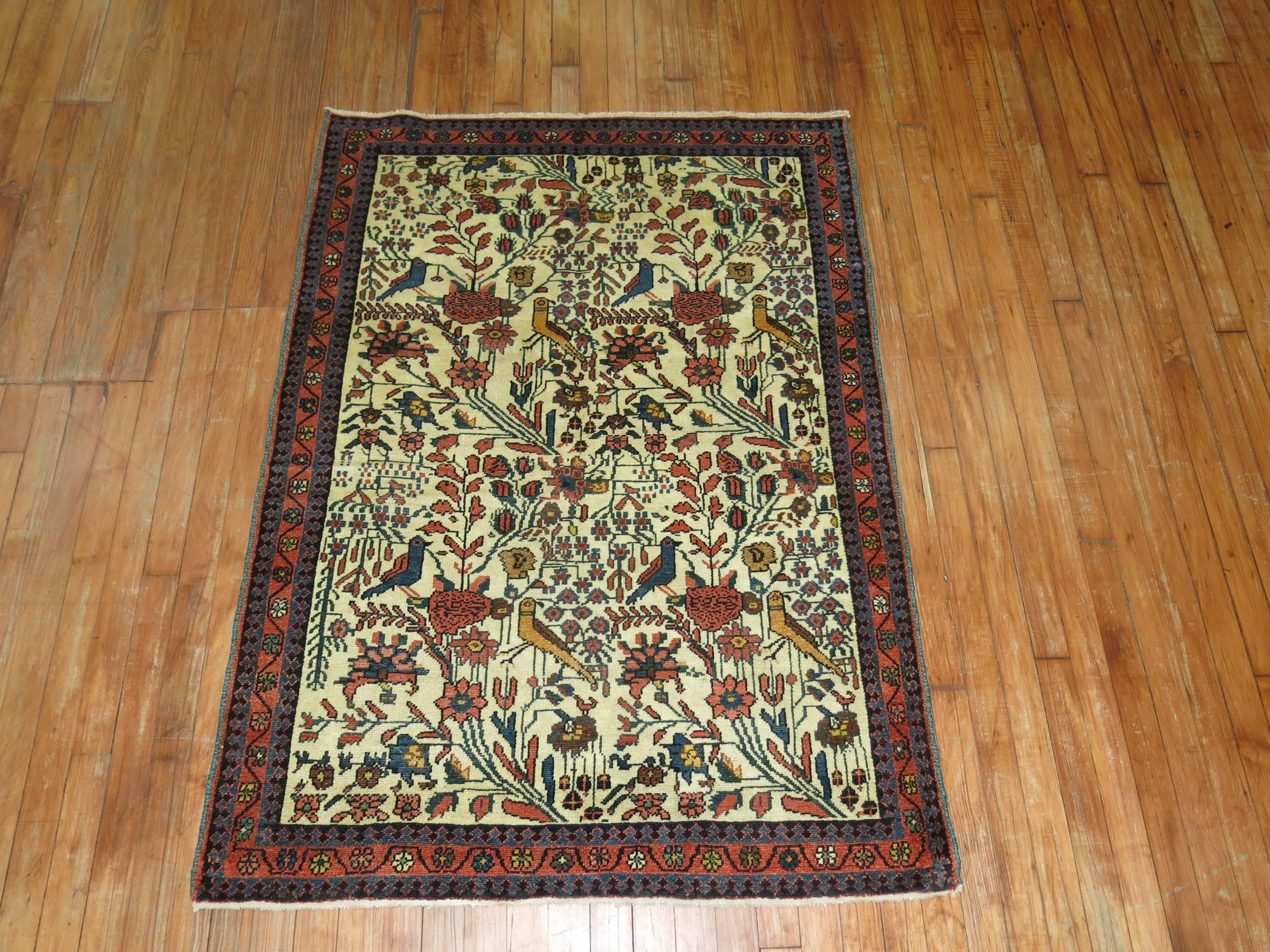 One-of-a-kind 20th-century decorative Northwest Persian Pictorial Pigeon rug.

3'6