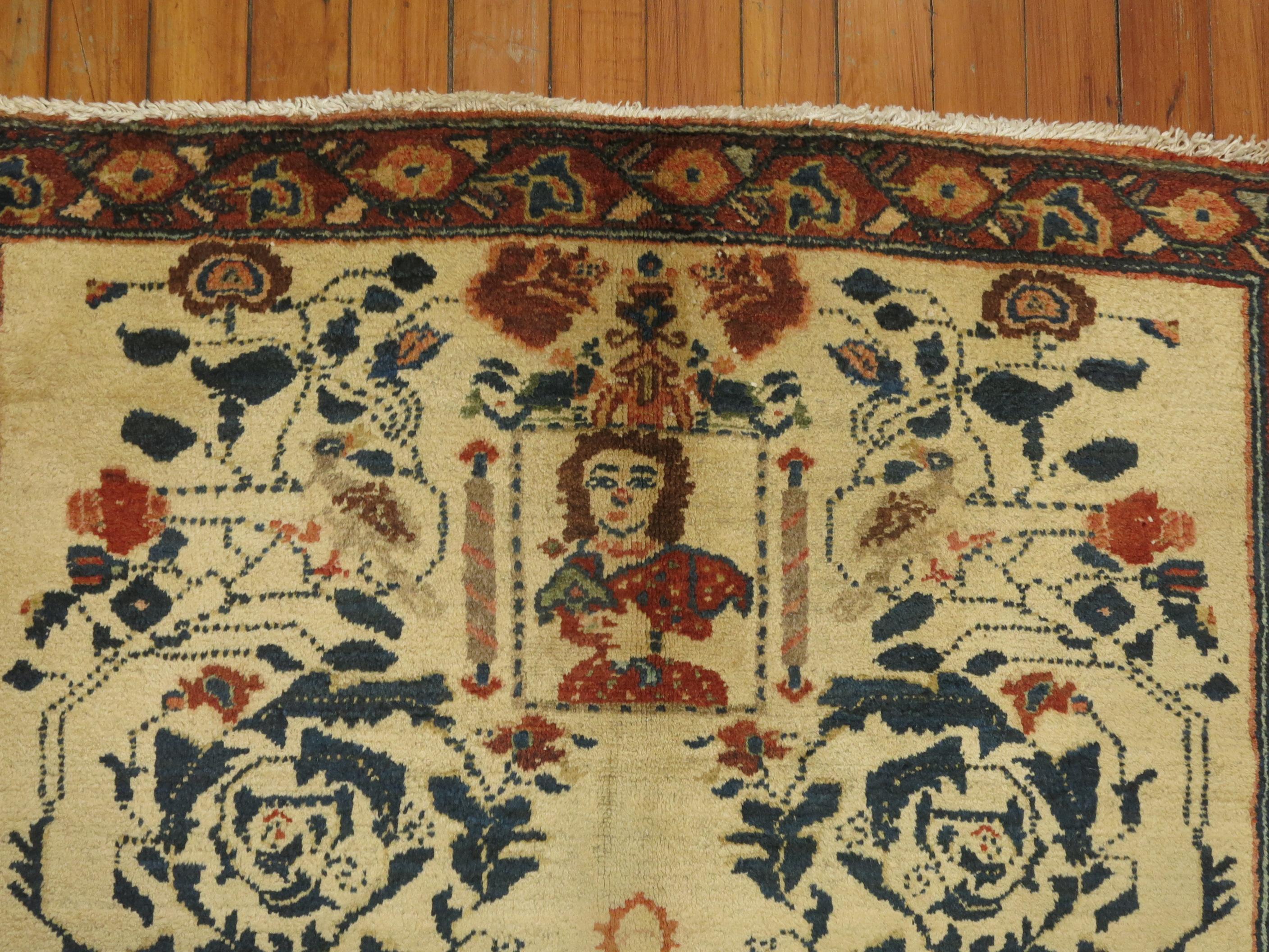 Folk Art Persian Pictorial Rug with Hebrew Inscription For Sale