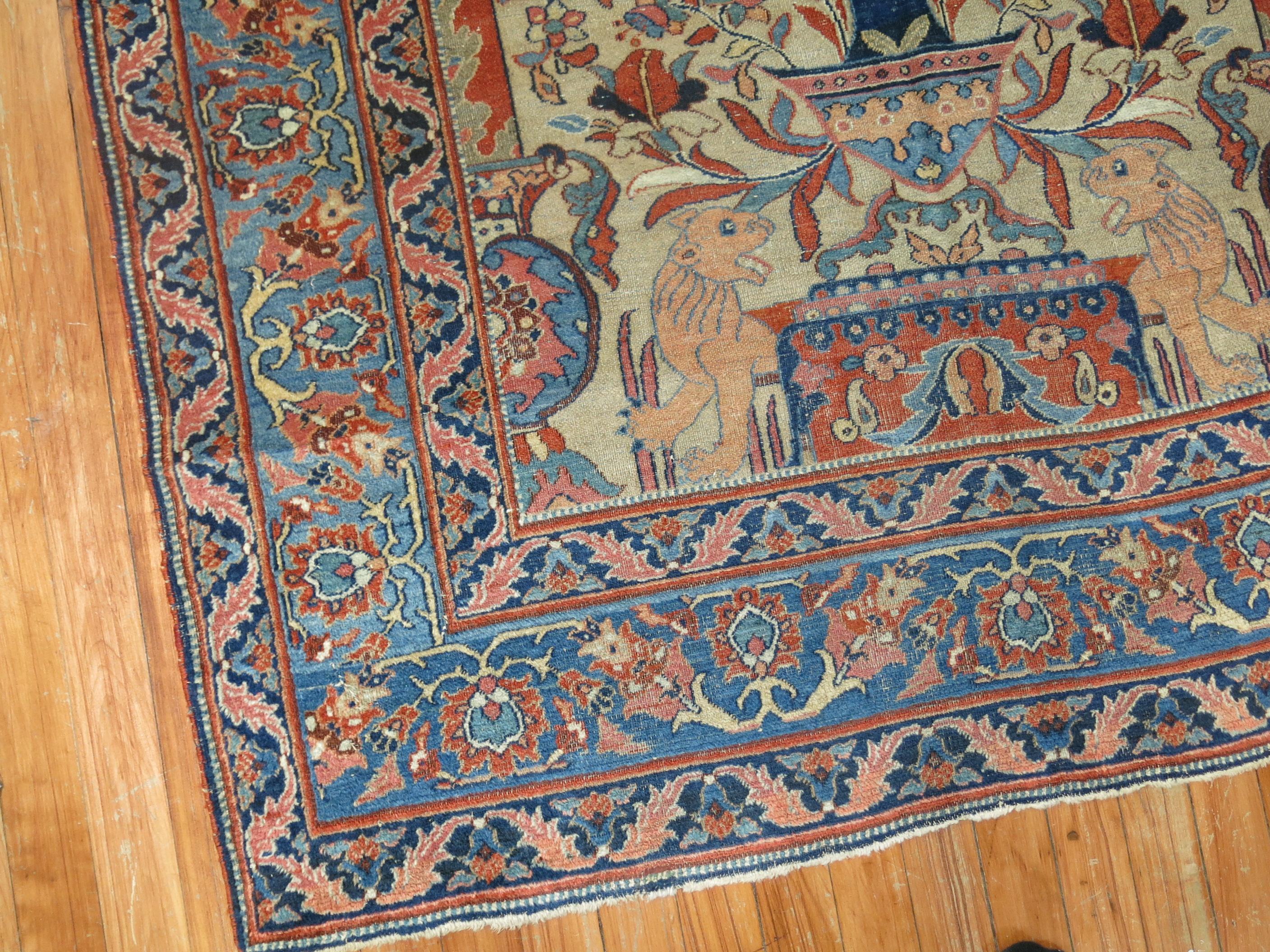 Hand-Knotted Zabihi Collection Persian Pictorial Doroksh Prayer Rug For Sale