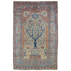 Persian Pictorial Tabriz Prayer Rug