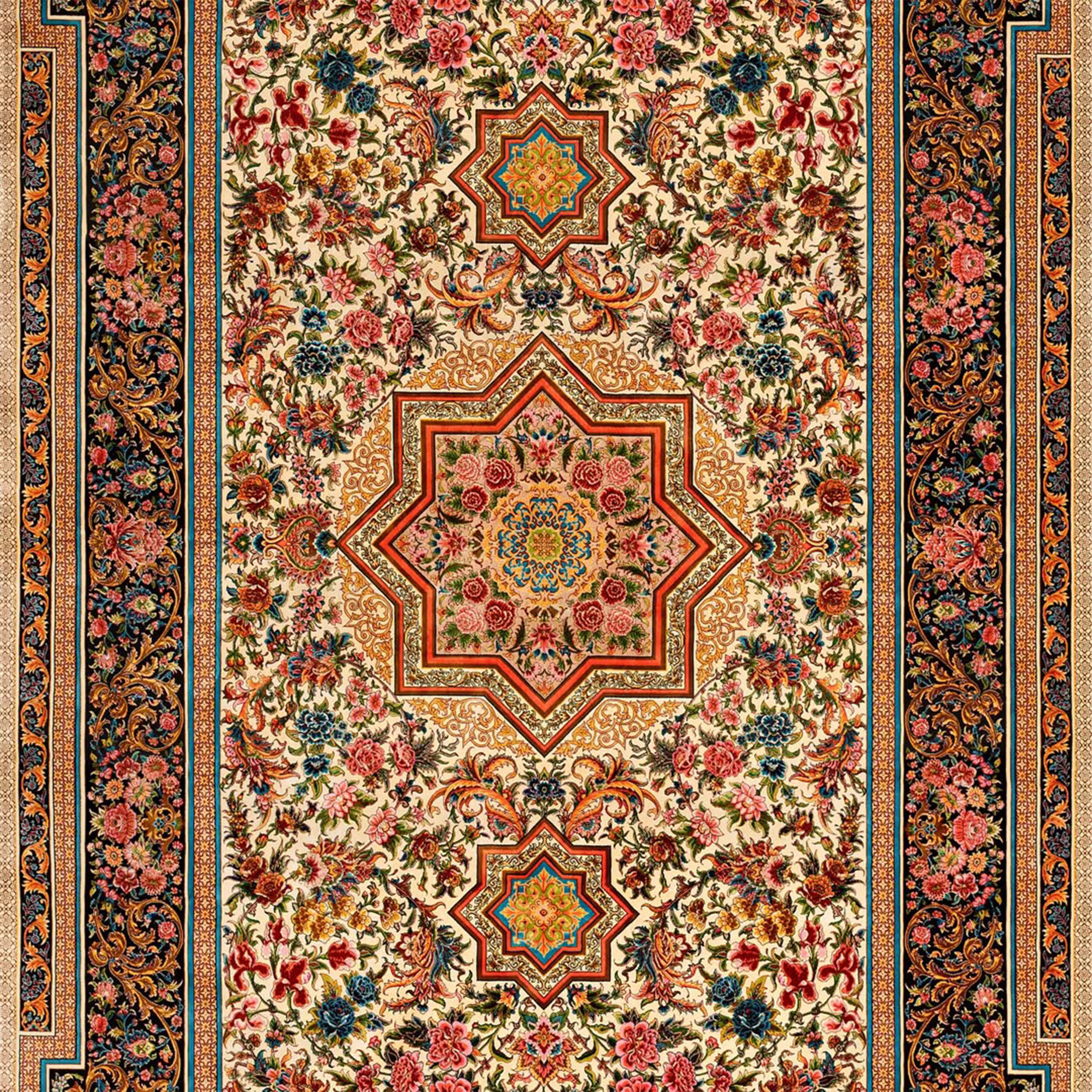 Woven from an authentic and original antique Persian rug design, this luxurious silk carpet embodies the enduring artistic heritage that has been passed down through generations and now lives on through Persian Signature. Every motif is thoughtfully