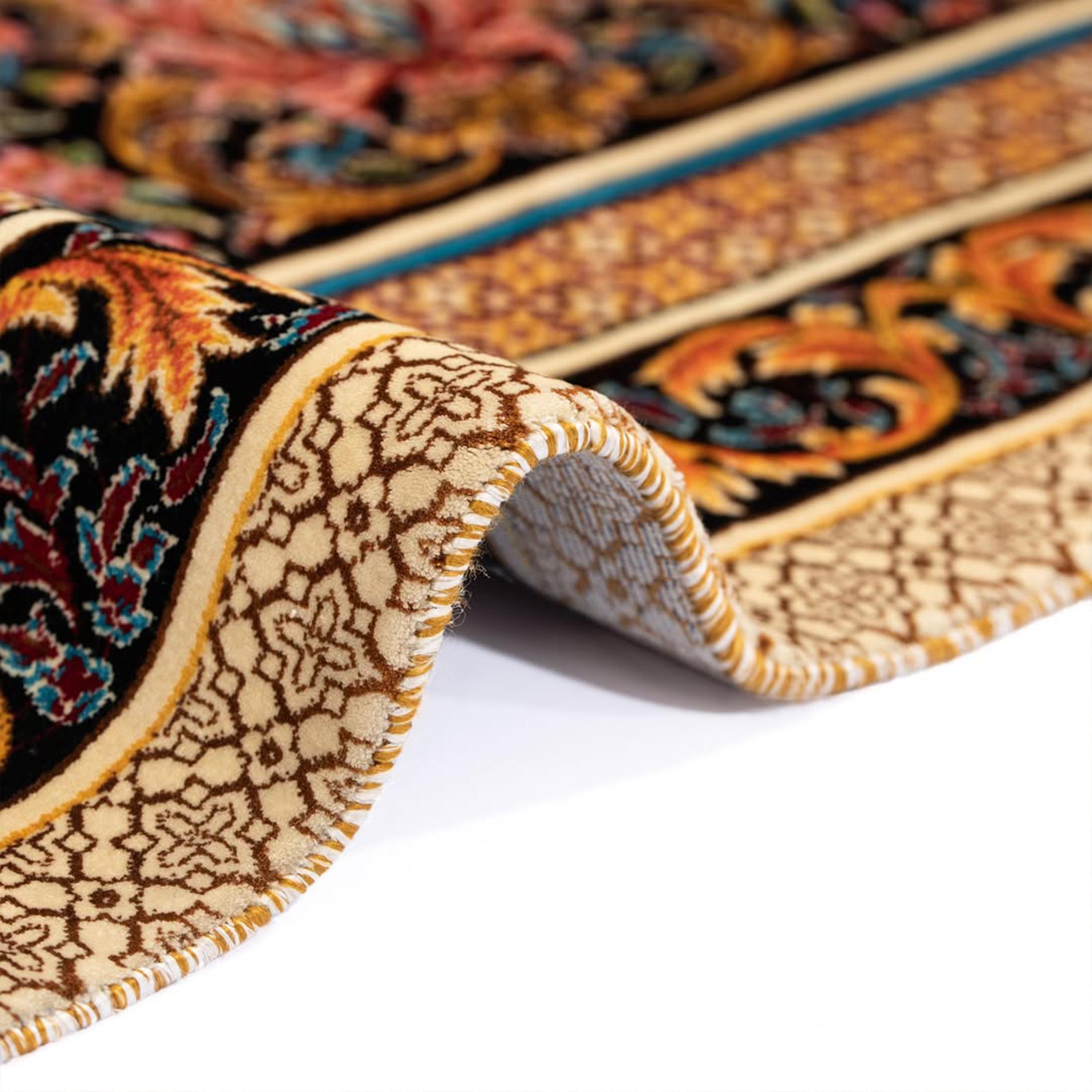 Hand-Knotted Persian Pure Silk Rug, UK Made, 0059 For Sale