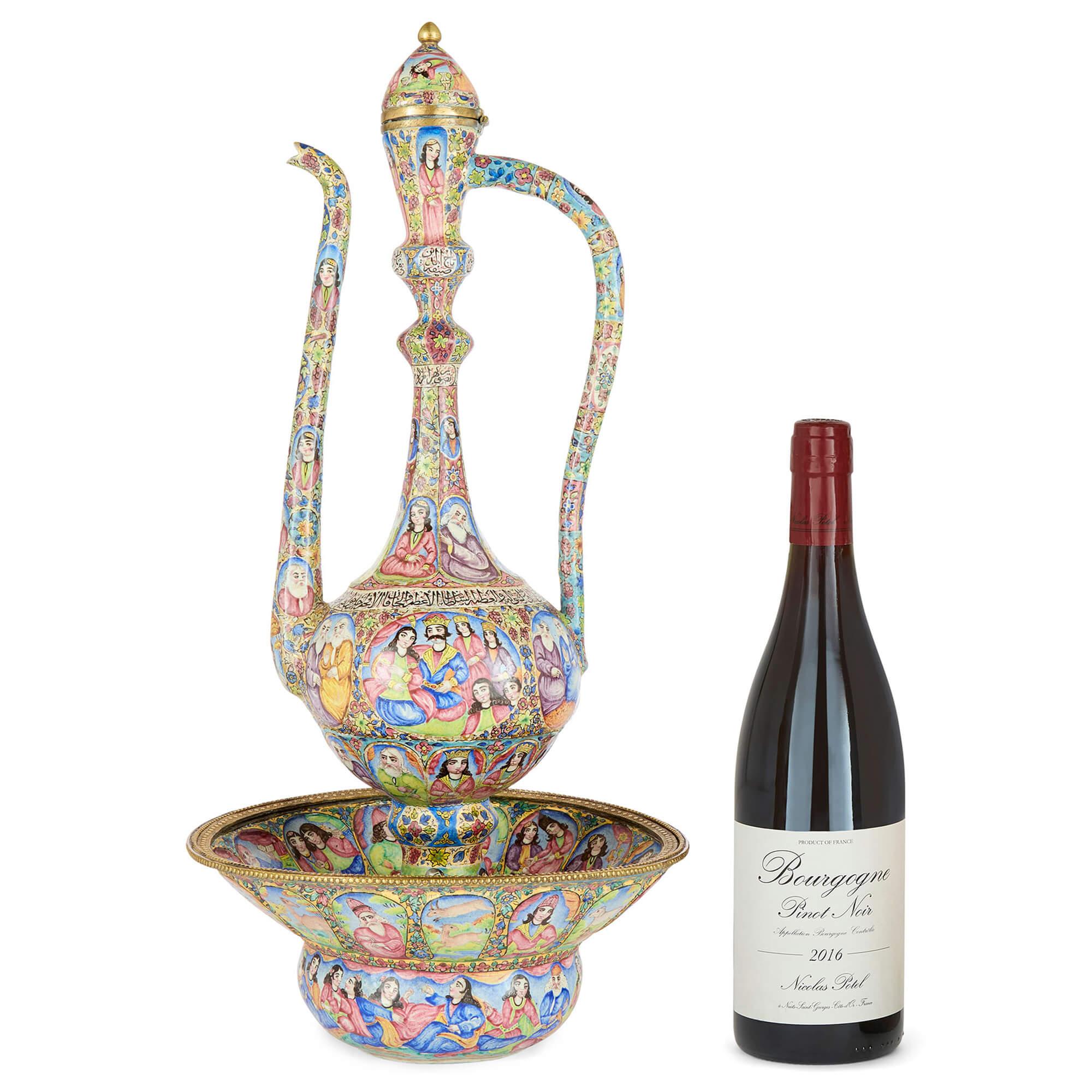 Vaso persiano Qajar antico in metallo smaltato Minakari in vendita 1