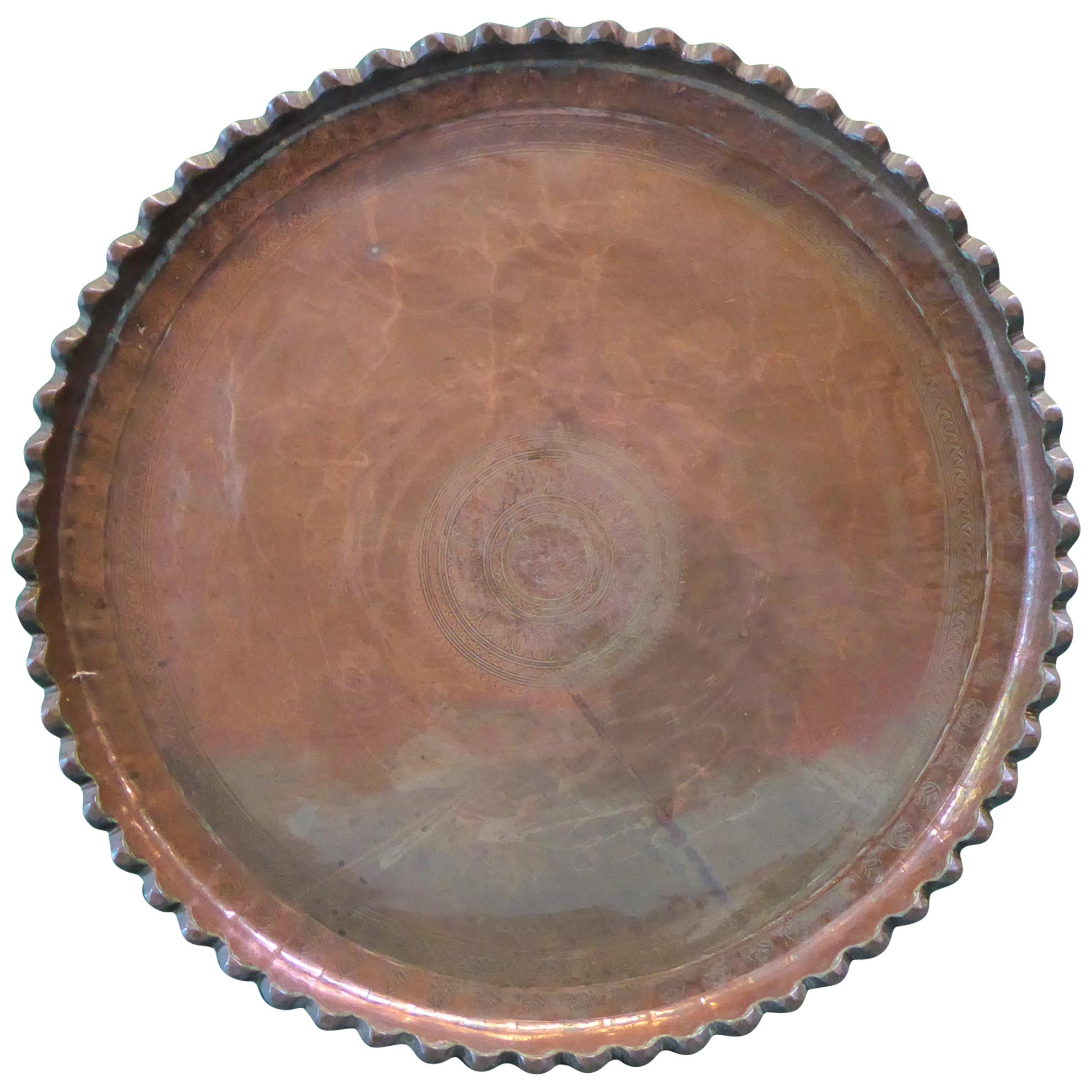 Persian Qajar Copper Serving Tray Sharing Platter Dish For Sale