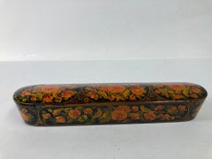 Persian Qajar Lacquer Pen Box Hand Painted with Floral and Birds Design