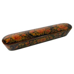 Persian Qajar Lacquer Pen Box Hand Painted with Floral and Birds Design