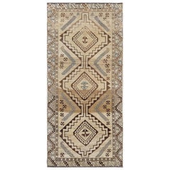Persian Qashqai Handmade Wool Cropped Thin Semi Antique Gallery Size Runner Rug