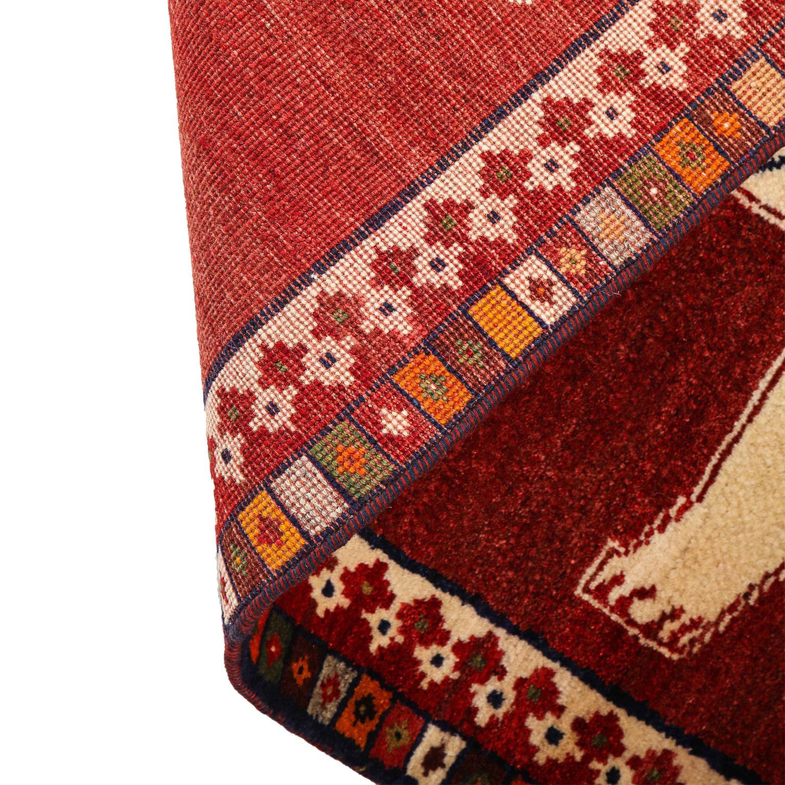 Vintage 1940s Persian Qashqai Lion Rug, Red & Beige, 3' x 5'  1