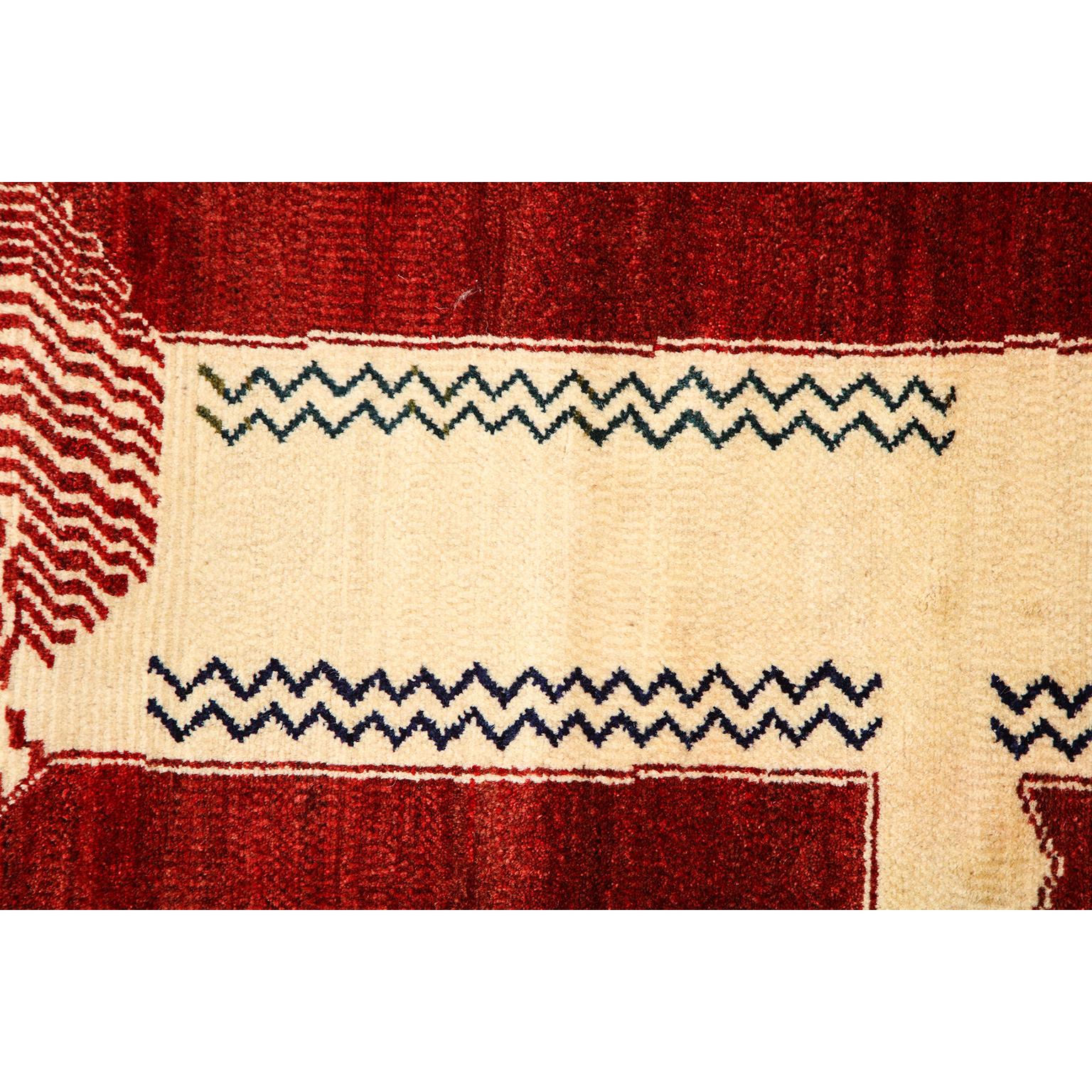 Tribal Vintage 1940s Persian Qashqai Lion Rug, Red & Beige, 3' x 5' 