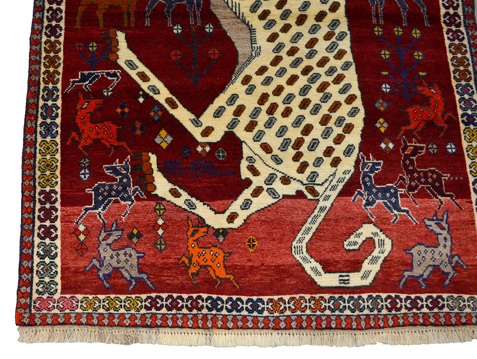 Persian Qashqai Kashkouli Leopard Animal Carpet, circa 1930 In Good Condition In New York, NY