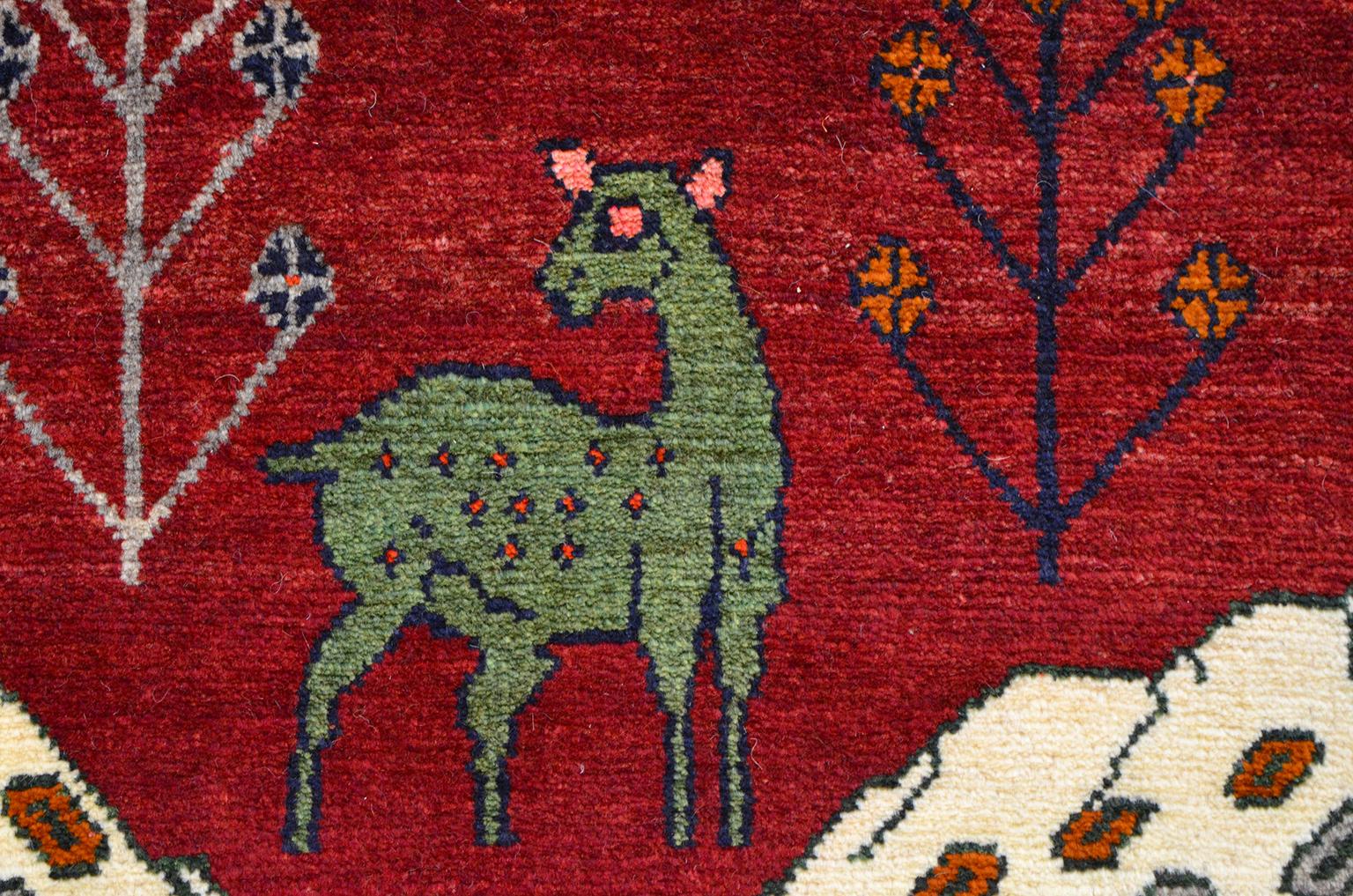 Persian Qashqai Kashkouli Leopard Animal Carpet, circa 1930 1