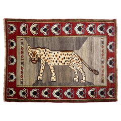 Persian Qashqai Leopard Carpet in Red, Cream, and Grey Wool