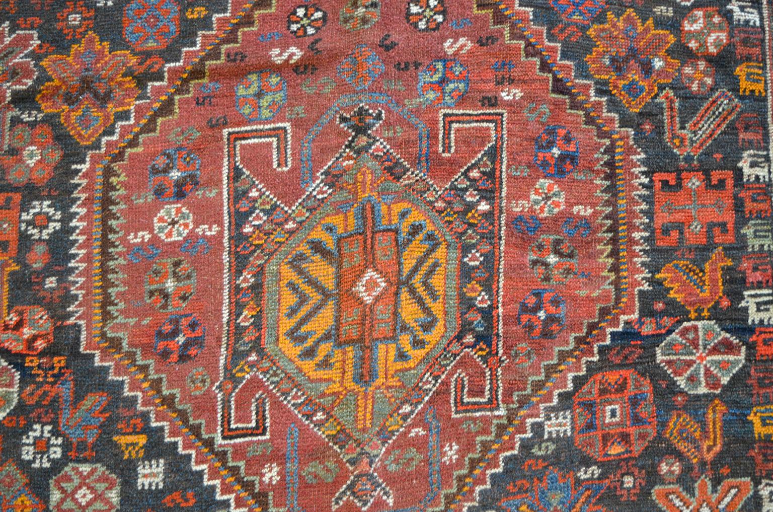 Other Antique 1880s Wool Persian Qashqai Neriz Rug, 5' x 10' For Sale