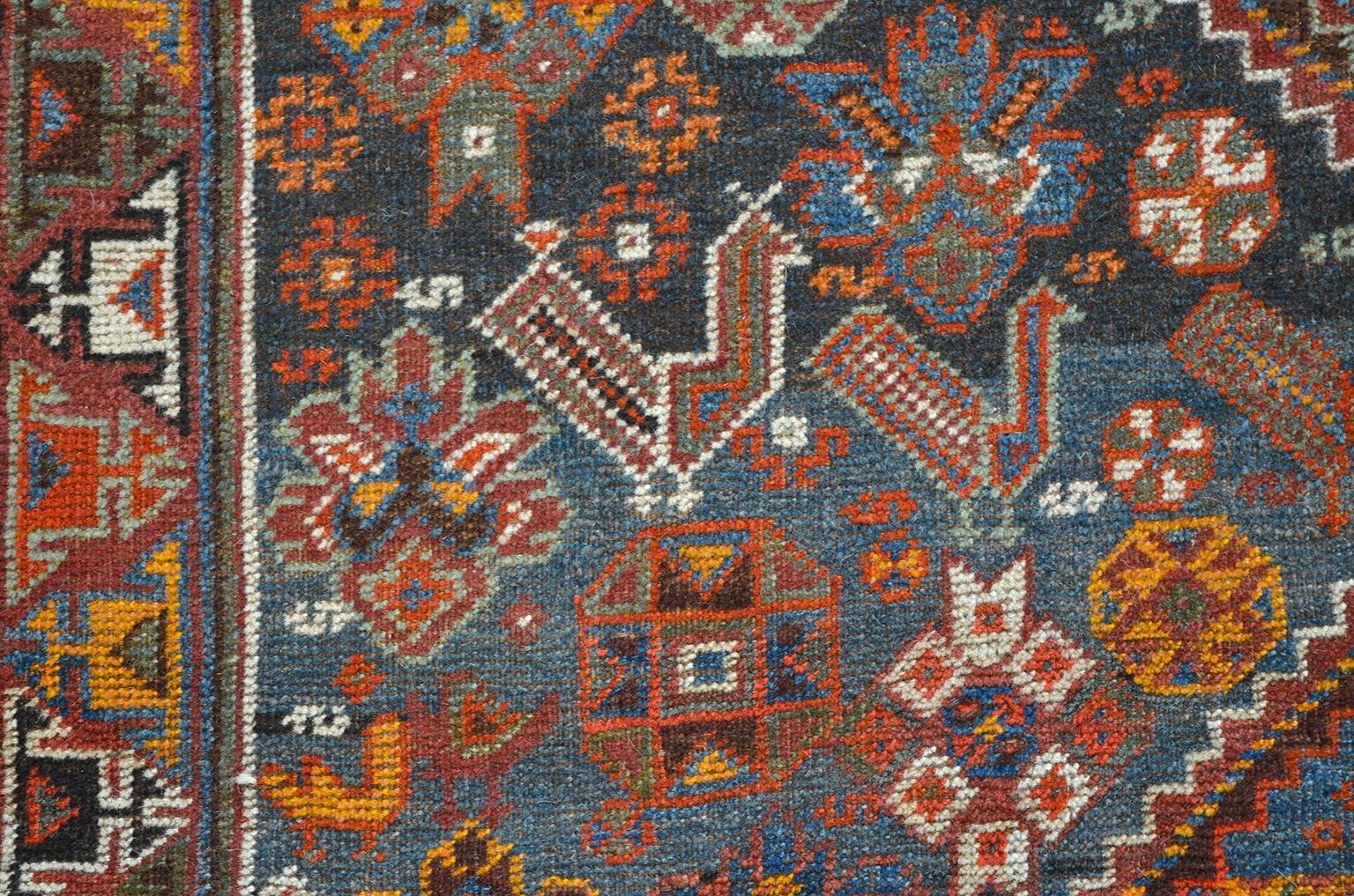 Antique 1880s Wool Persian Qashqai Neriz Rug, 5' x 10' In Good Condition For Sale In New York, NY