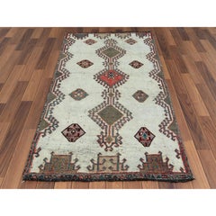 Persian Qashqai Old Sheared Low Natural Wool Handmade Gallery Size Runner Rug