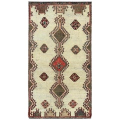 Persian Qashqai Old Sheared Low Natural Wool Handmade Gallery Size Runner Rug