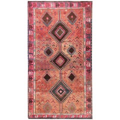 Persian Qashqai Vintage Worn Down Handmade Natural Wool Gallery Size Runner Rug