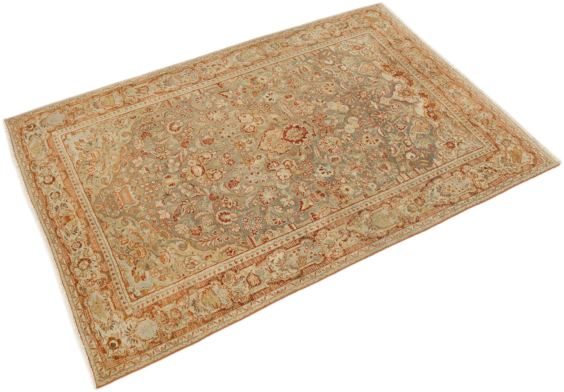 Persischer Qazvin Teppich, handgeknüpft, 7.6x4.6 ft - Beige & Rot (Handgeknüpft) im Angebot