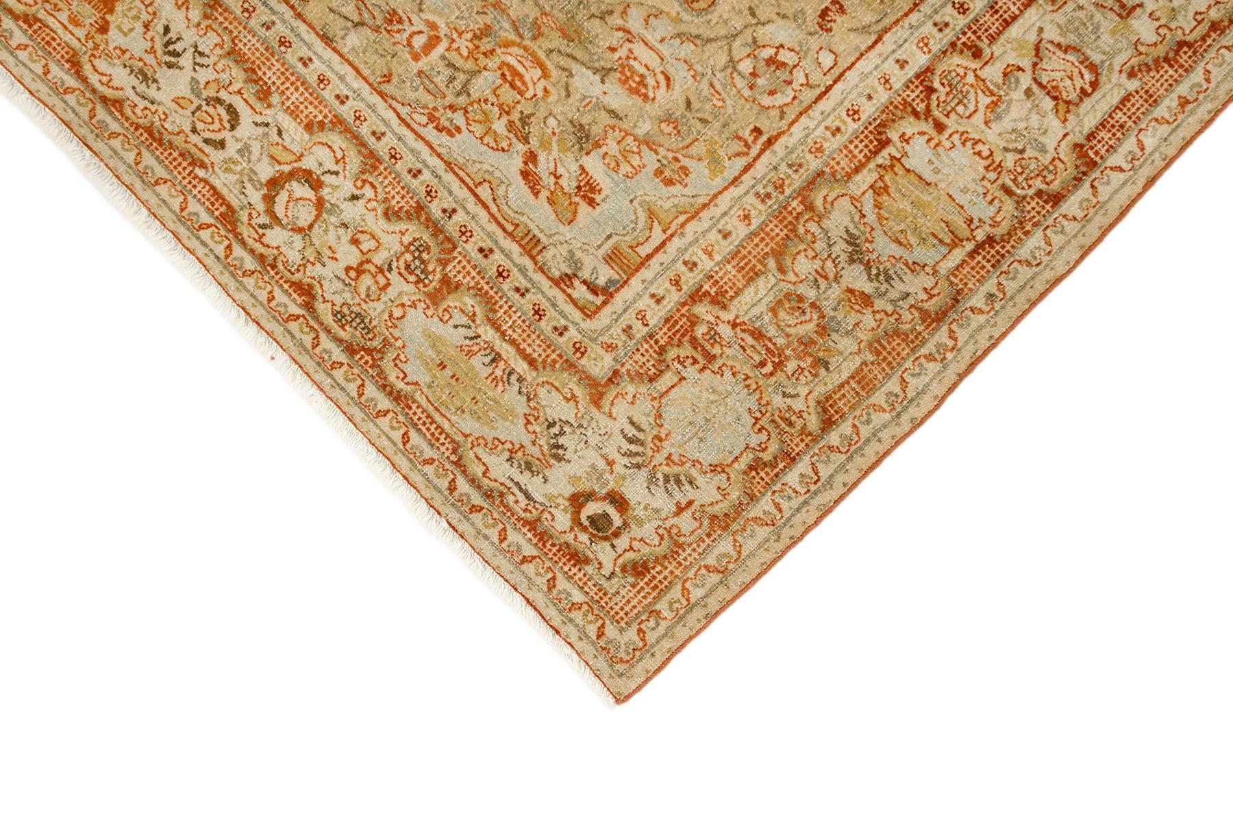 Persischer Qazvin Teppich, handgeknüpft, 7.6x4.6 ft - Beige & Rot (Wolle) im Angebot