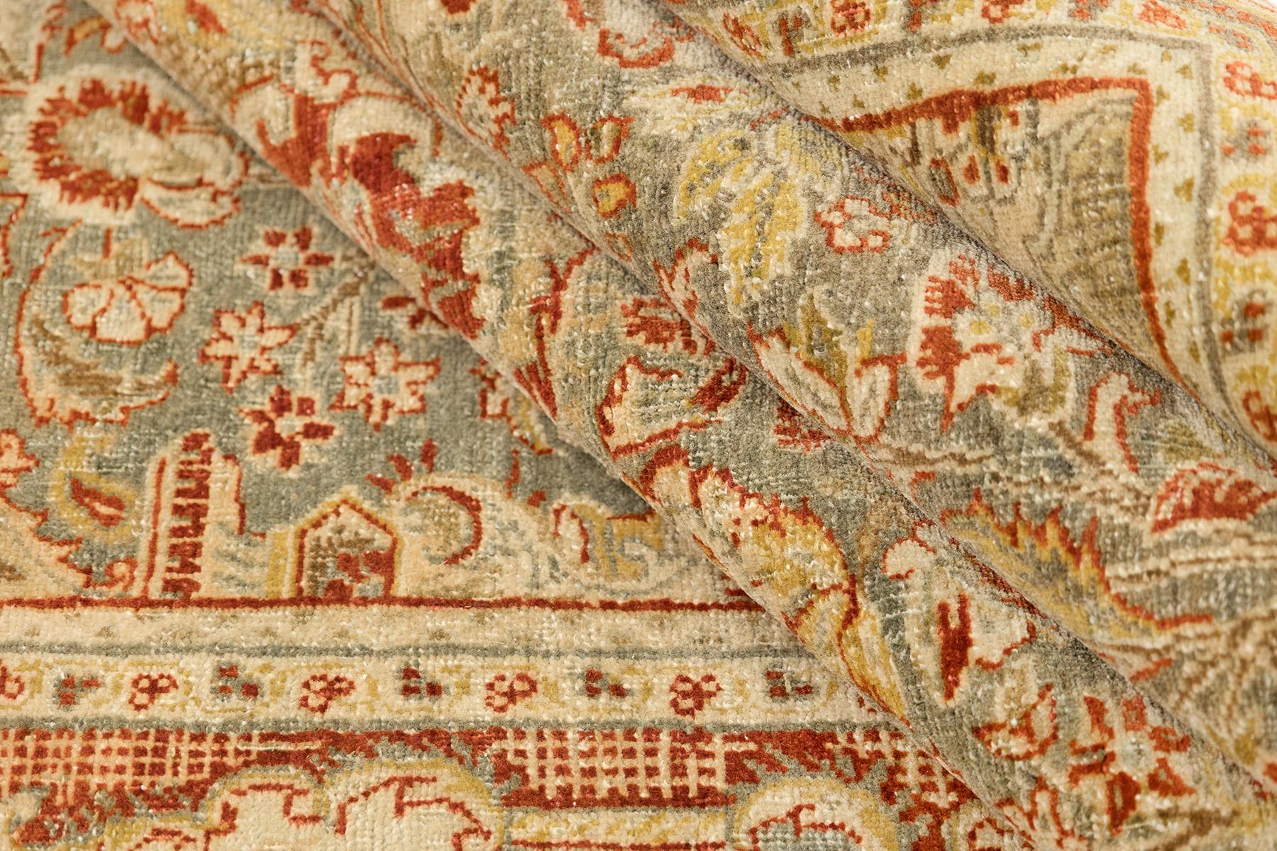 Persischer Qazvin Teppich, handgeknüpft, 7.6x4.6 ft - Beige & Rot im Angebot 1