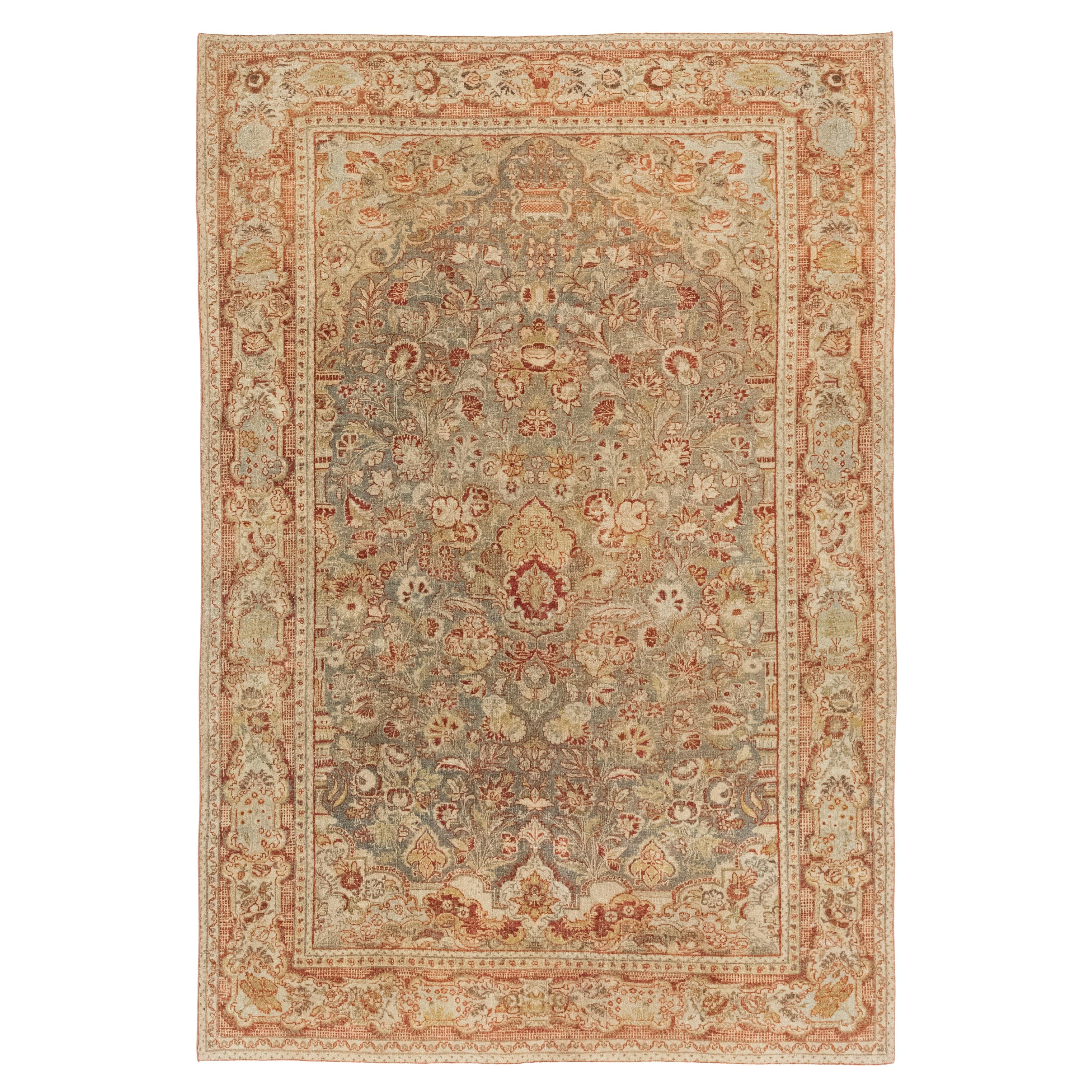 Persischer Qazvin Teppich, handgeknüpft, 7.6x4.6 ft - Beige 
Rot im Angebot