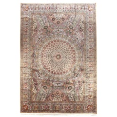 Persian Qom Over Size Rug Circa 1990 - Wool Ivory Pink Yellow 70619