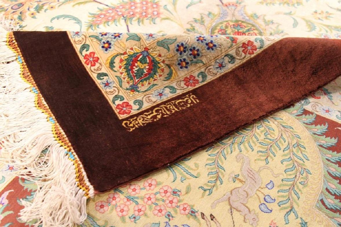 20th Century Persian Qom Over Size Rug Circa 1990 - Wool Ivory Purple Red Yellow 70596 For Sale