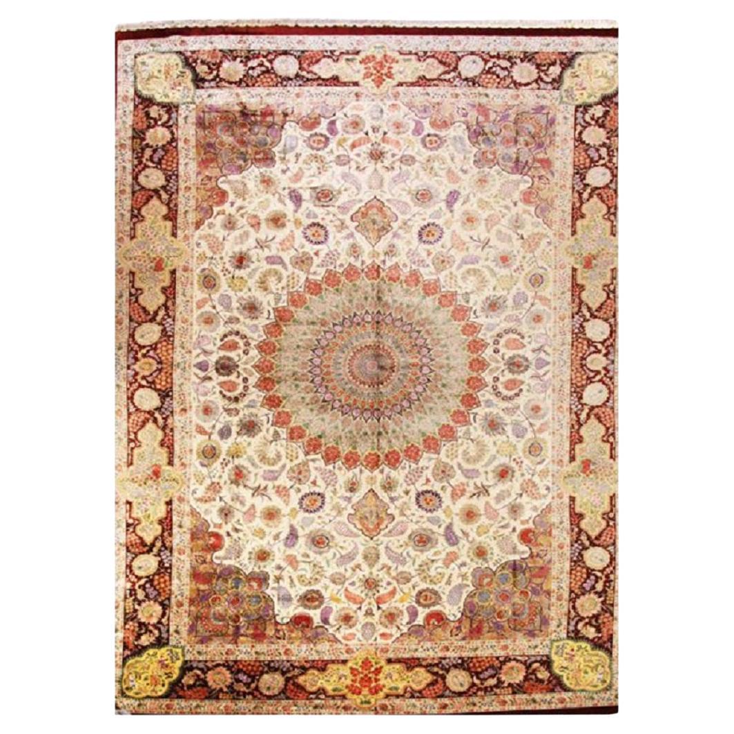 Persische Qom Over Size Teppich CIRCA 1990 - Wolle Elfenbein Lila Rot Gelb 70596