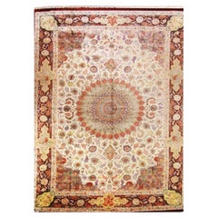 Persian Qom Over Size Rug Circa 1990 - Wool Ivory Purple Red Yellow 70596