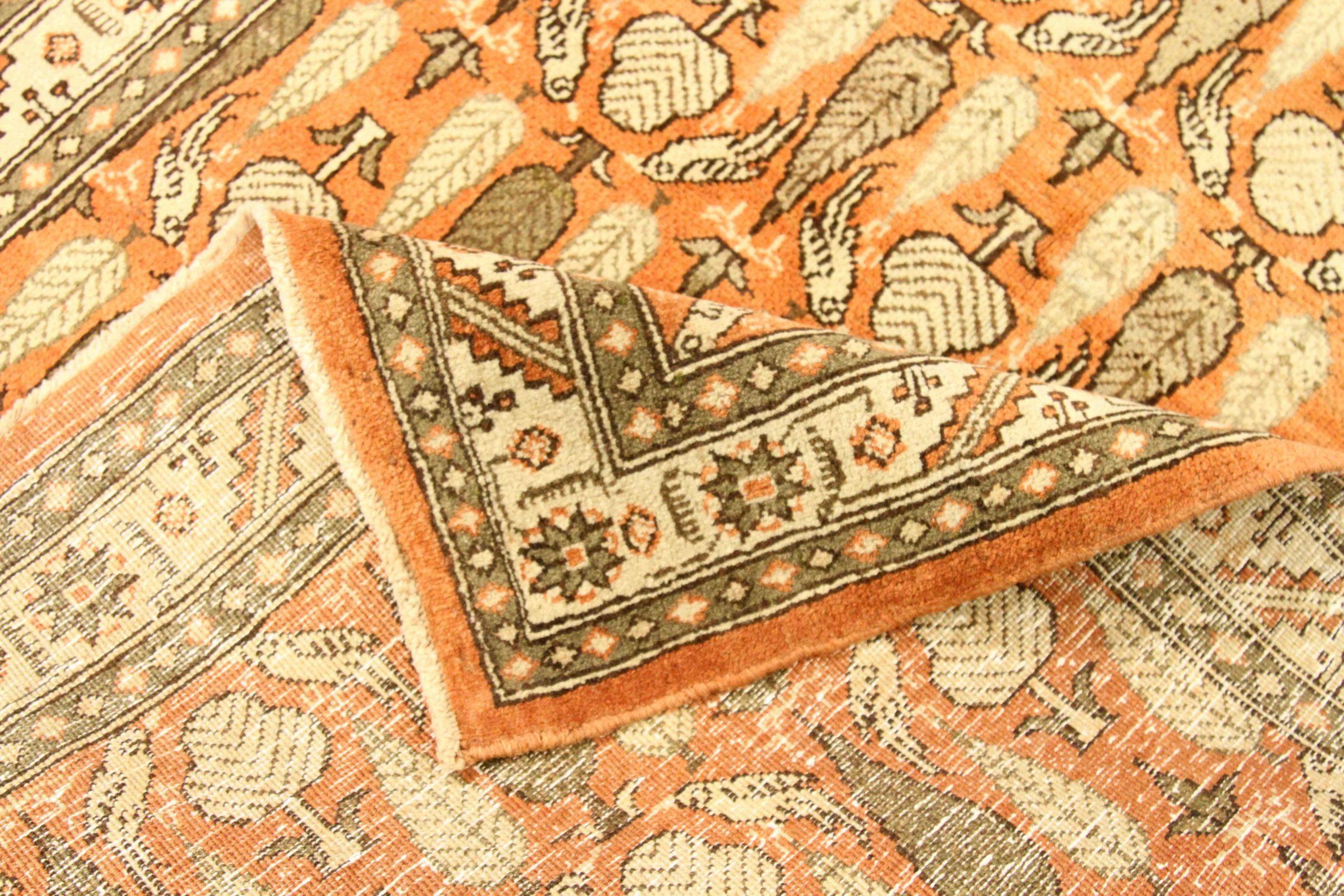 Persischer Qom Kleiner Teppich - Wolle Grün Elfenbein Orange Design - 75702 (Asiatisch) im Angebot