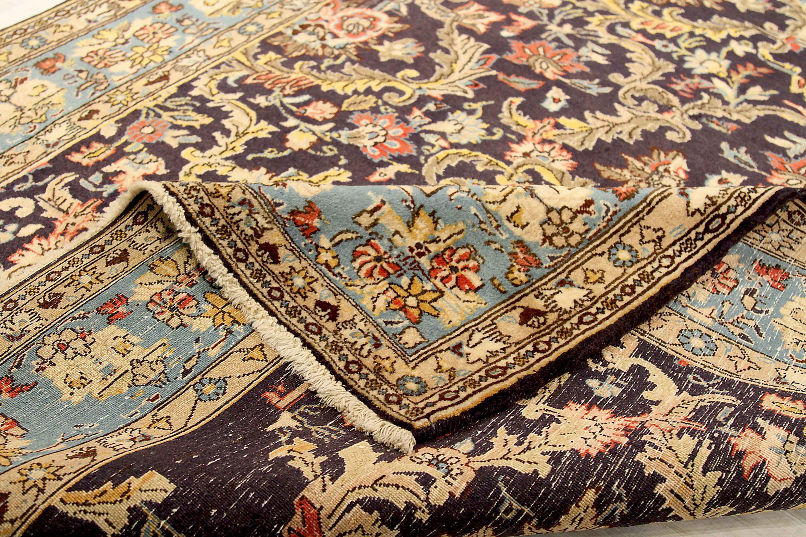 Persian Qom Small Rug Circa 1910 - Wool Blue Brown Yellow 71342 In Excellent Condition For Sale In Dallas, TX