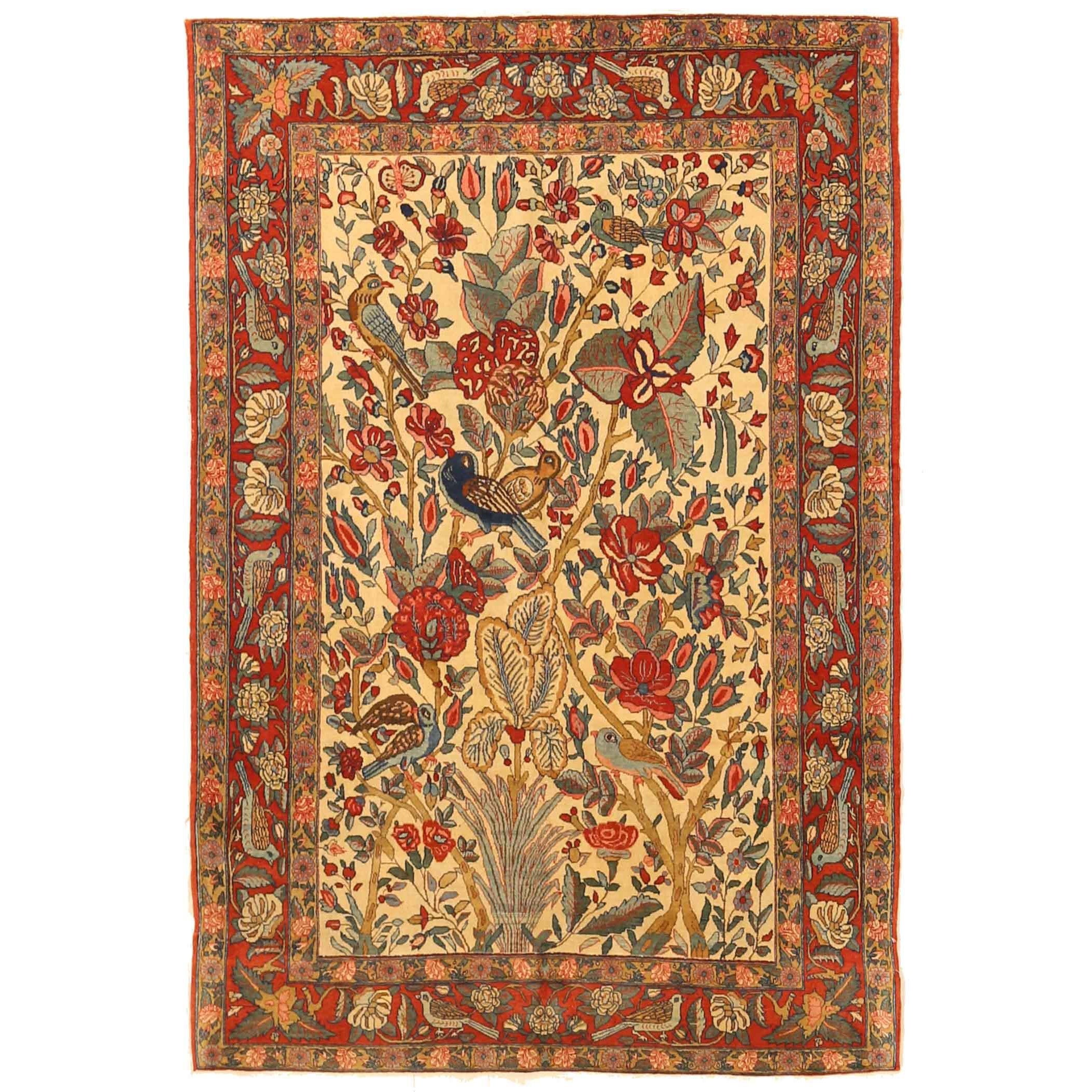 Petit tapis persan Qom vers 1940 - Laine ivoire 10638
