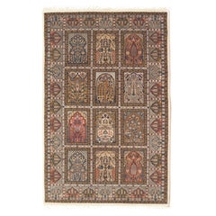Persian Qum Design Panel Rug hand-knotted with trees of life