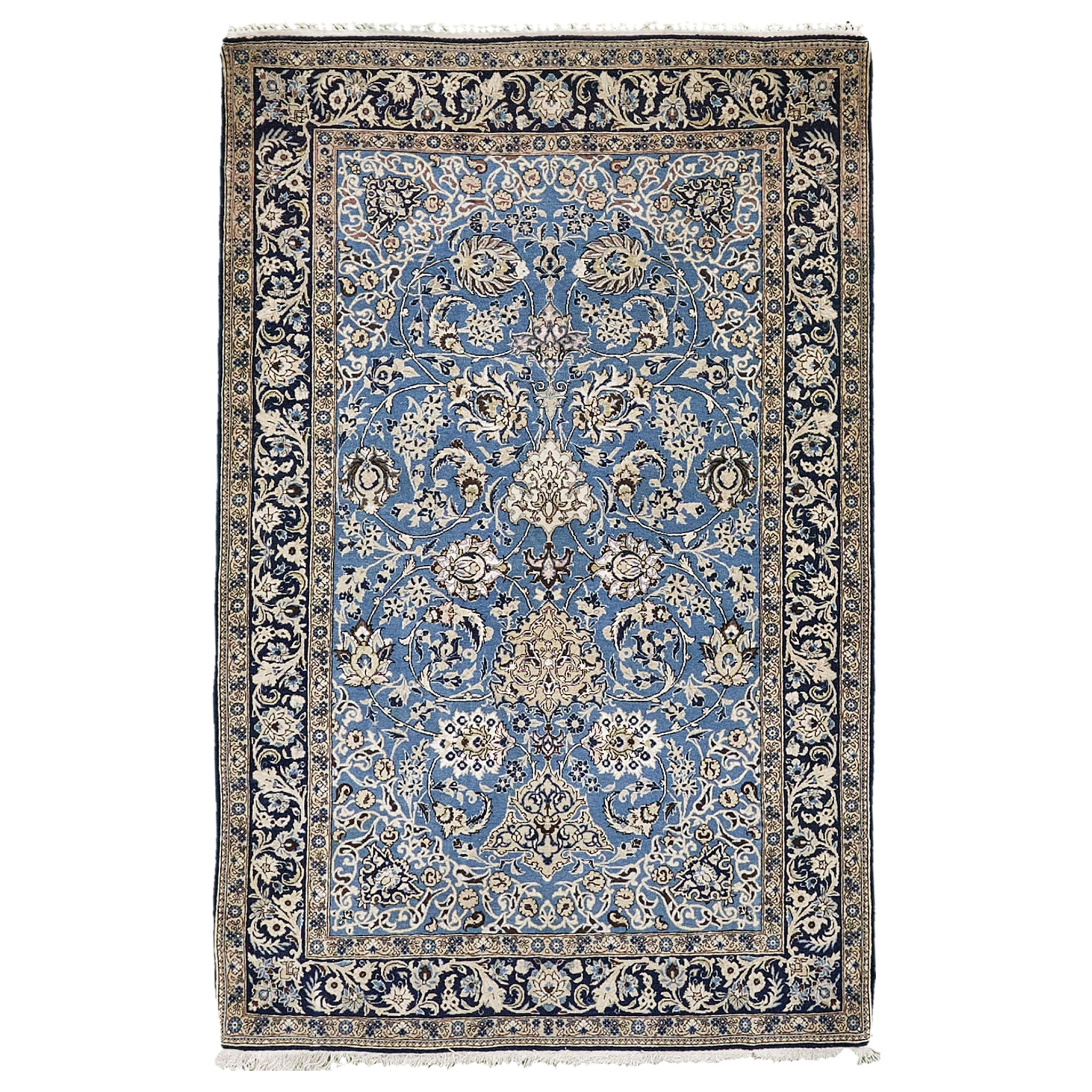 Persischer Qum-Teppich aus Wolle mit Seidenblume im Angebot