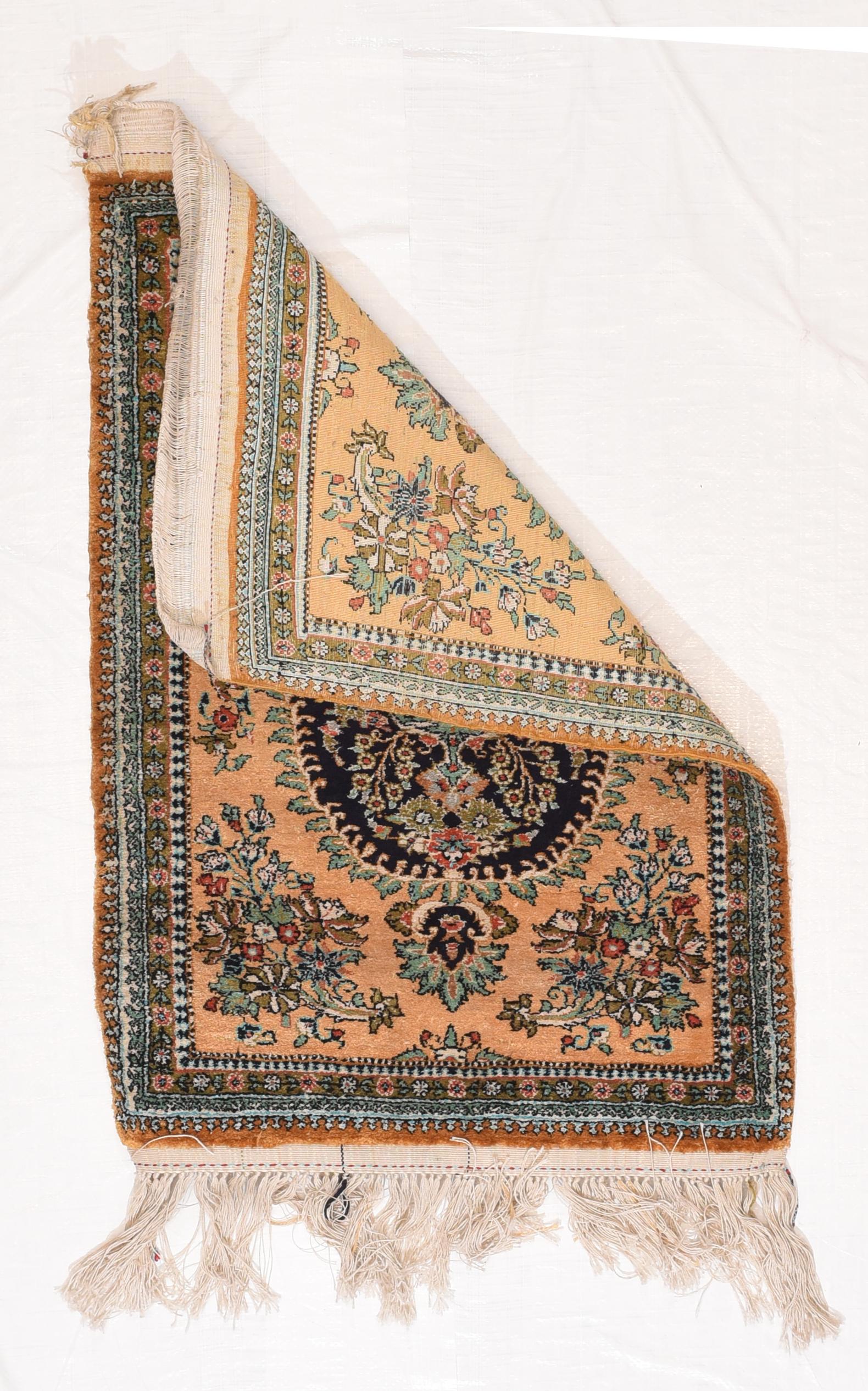 Fine Persian Silk Qum Mat In Good Condition For Sale In New York, NY