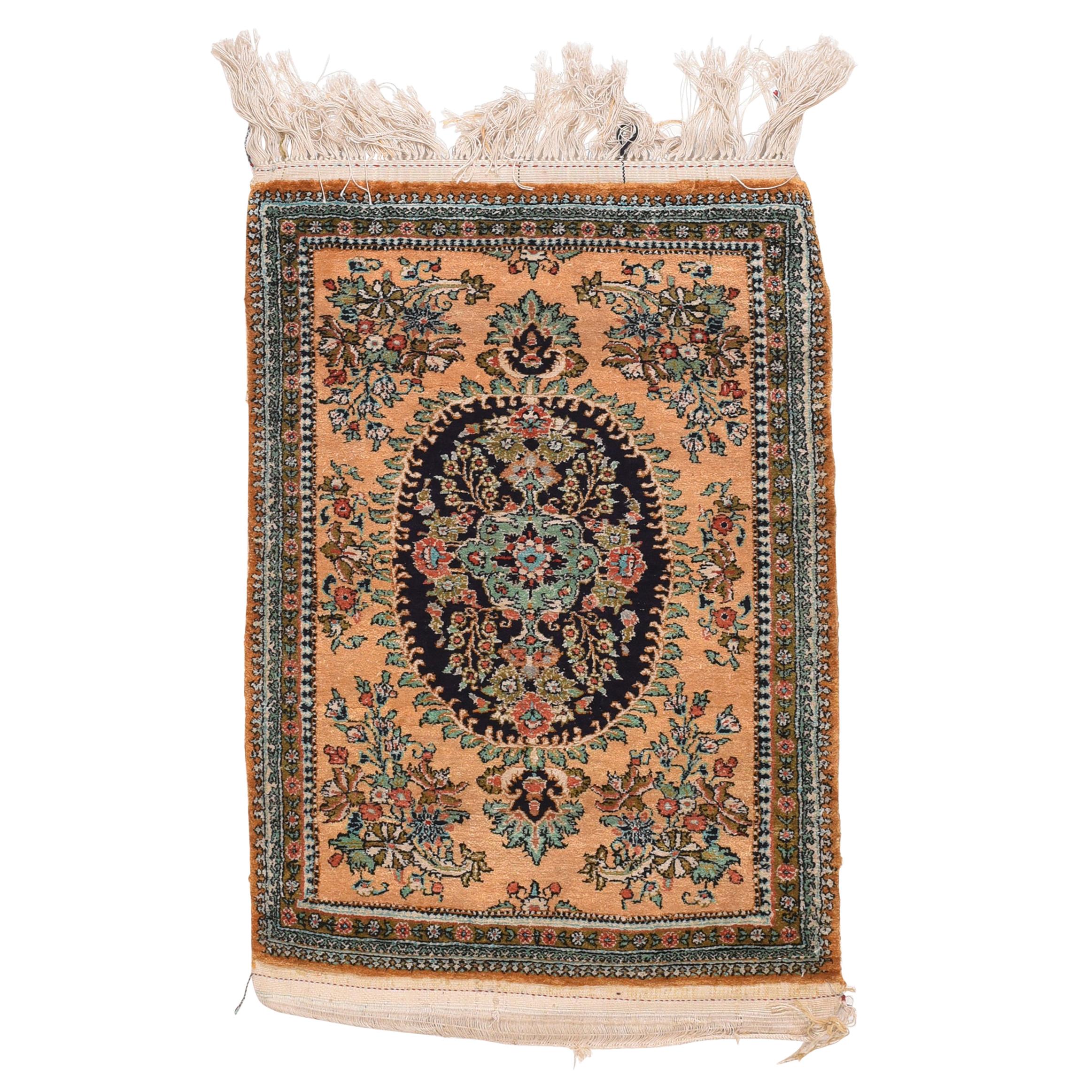 Fine Persian Silk Qum Mat For Sale