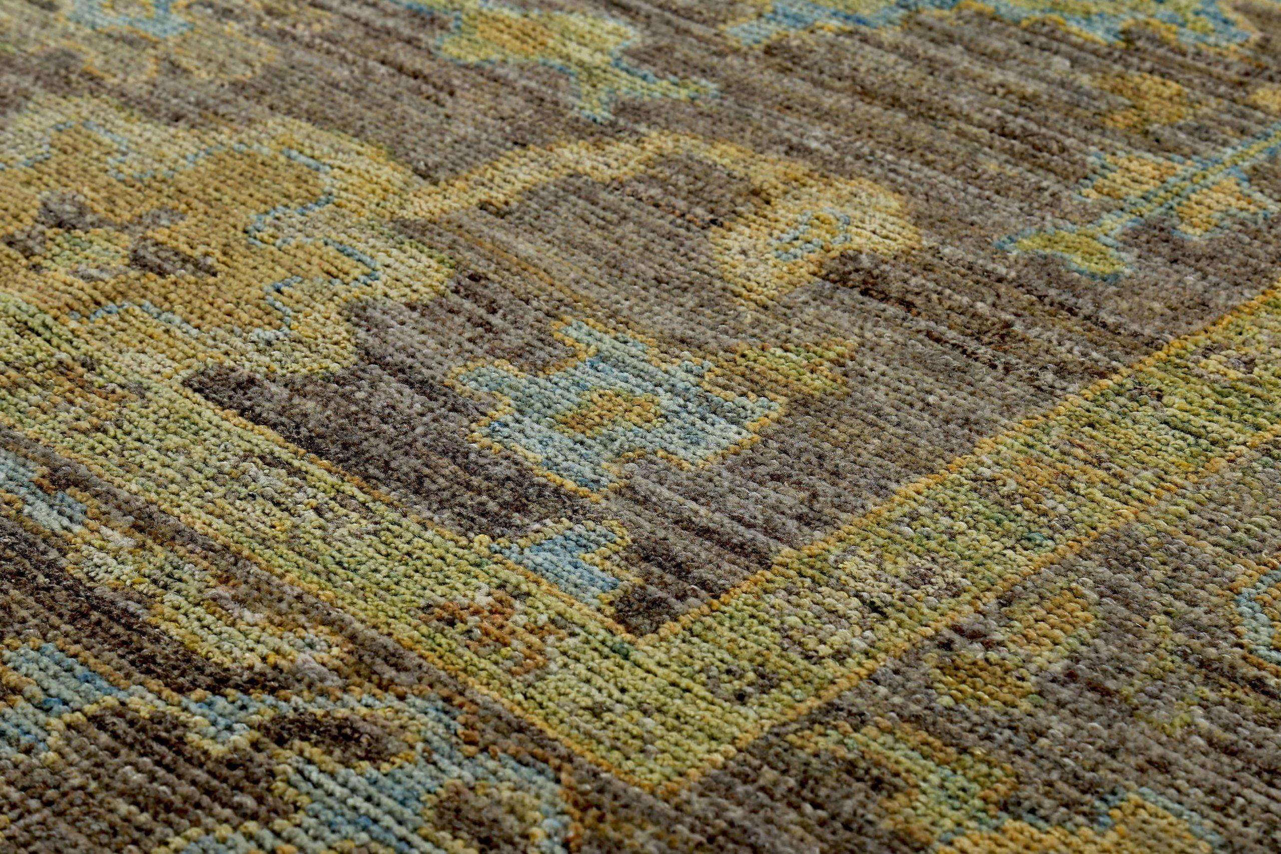 Asian Persian Rose Collection Area Rugs Circa 1990 - Wool Blue Brown Yellow - 89078 For Sale