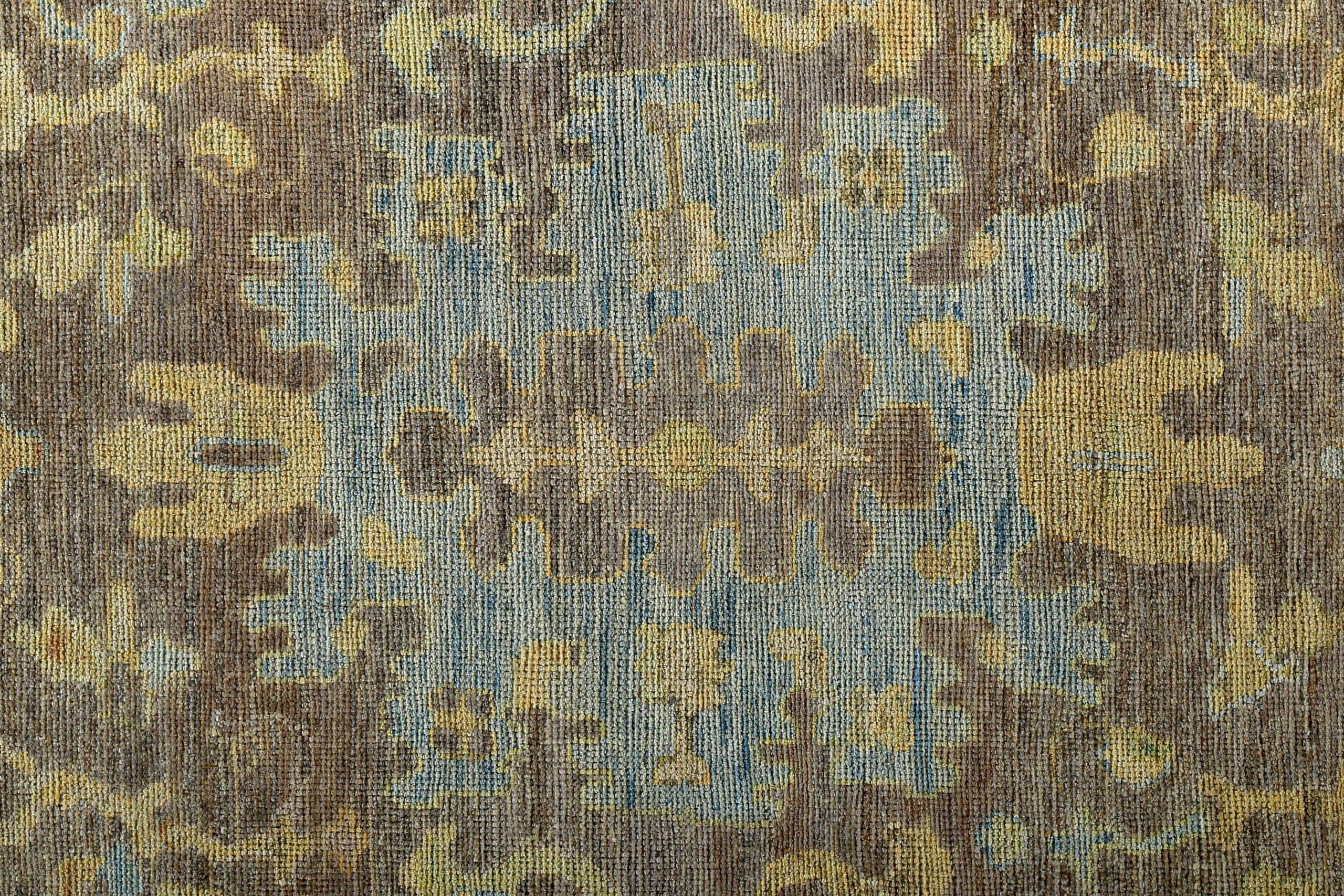 Persian Rose Collection Area Rugs Circa 1990 - Wool Blue Brown Yellow - 89078 In Excellent Condition For Sale In Dallas, TX