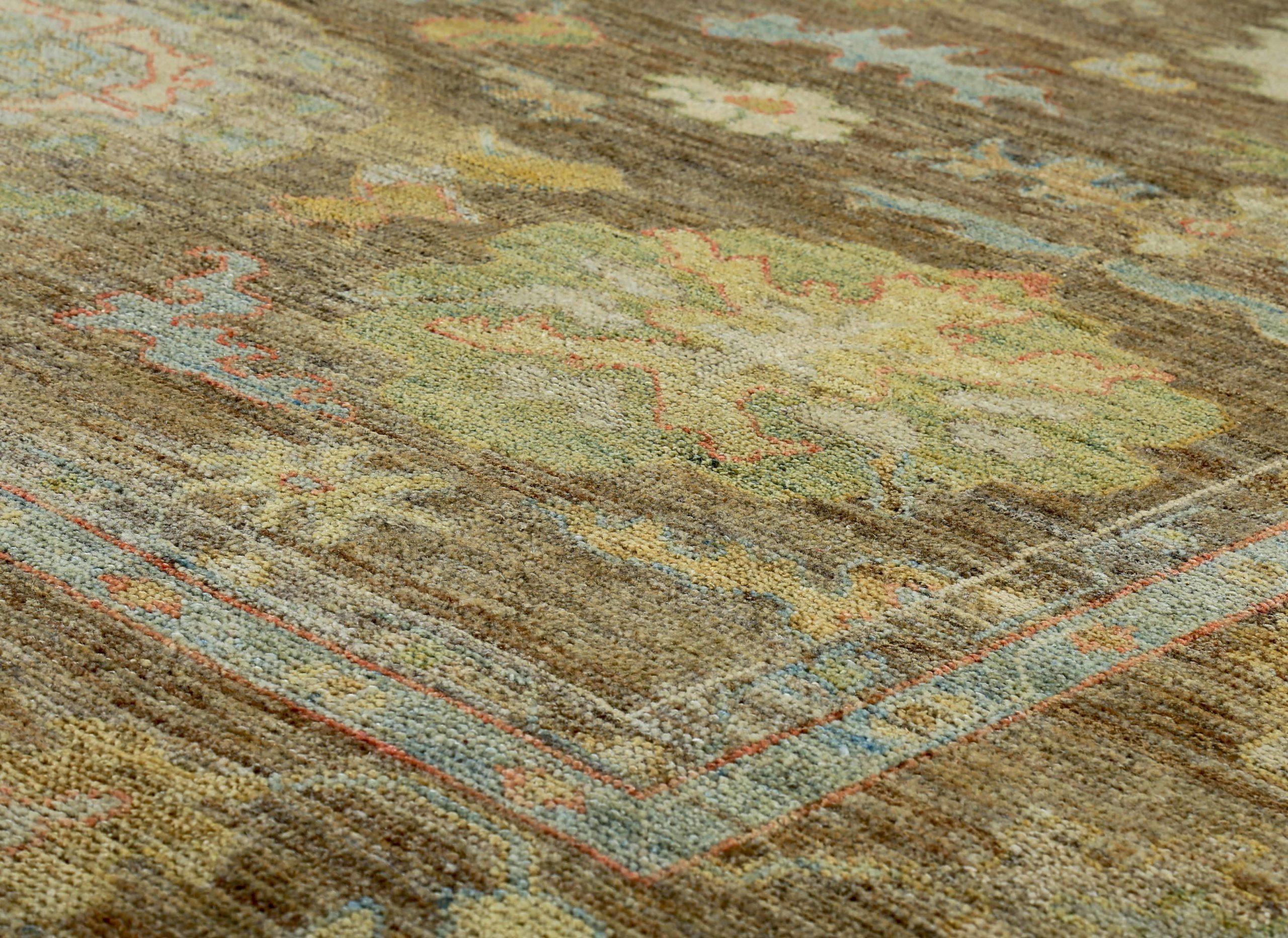 20ième siècle Tapis de sol de la collection Persian Rose Circa 1990 - Laine Bleu Brown Yellow - 89113 en vente