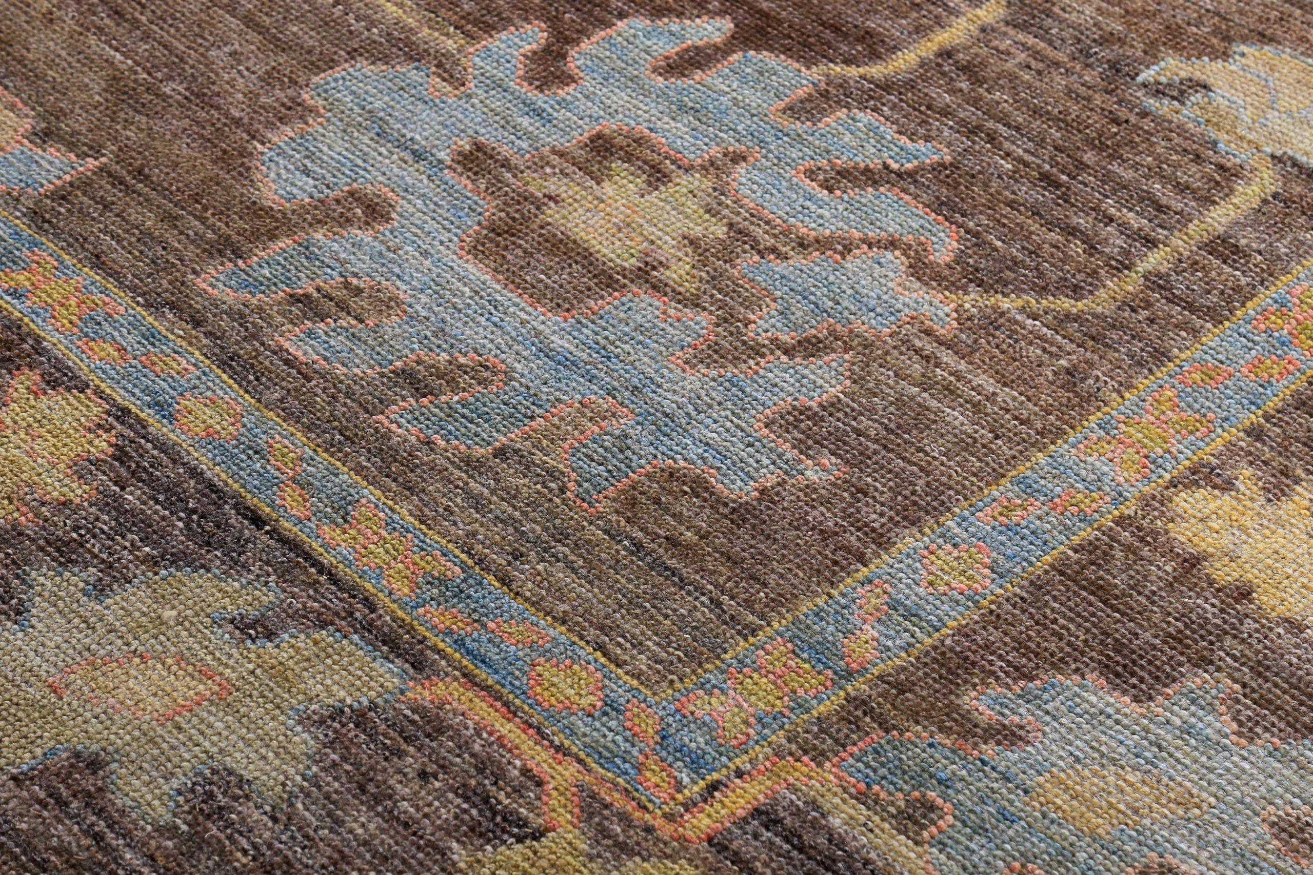 Asiatique Tapis de sol de la collection Persian Rose Circa 1990 - Laine Bleu Brown Yellow - 89440 en vente