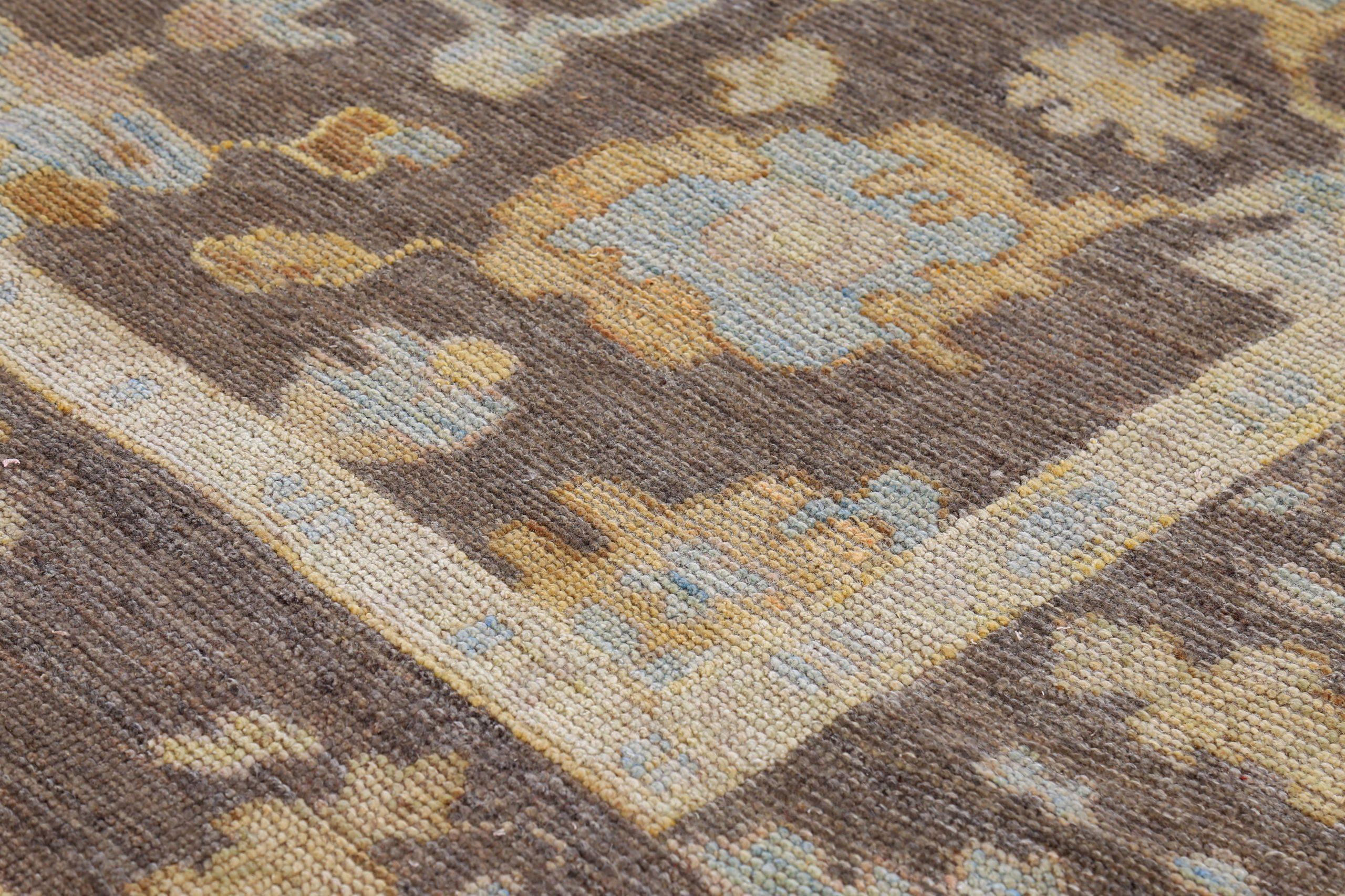 20th Century Persian Rose Collection Area Rugs Circa 1990 - Wool Blue Brown Yellow - 89446 For Sale