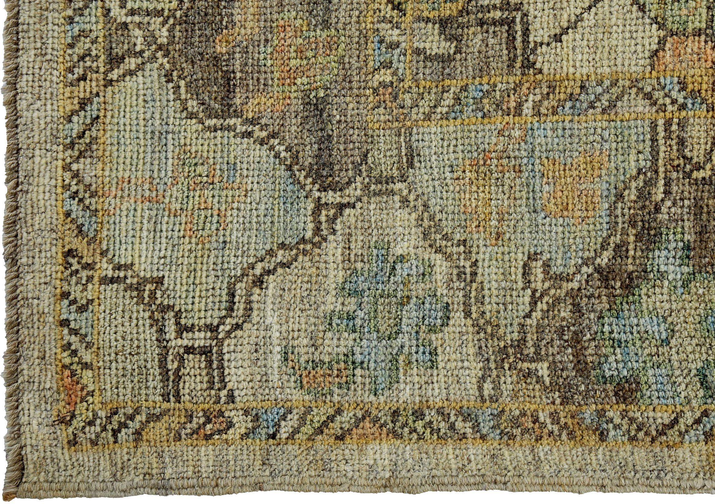 Persian Rose Kollektion Teppiche Circa 1990 - Wolle Blau Grün Elfenbein - 89337 im Zustand „Hervorragend“ im Angebot in Dallas, TX