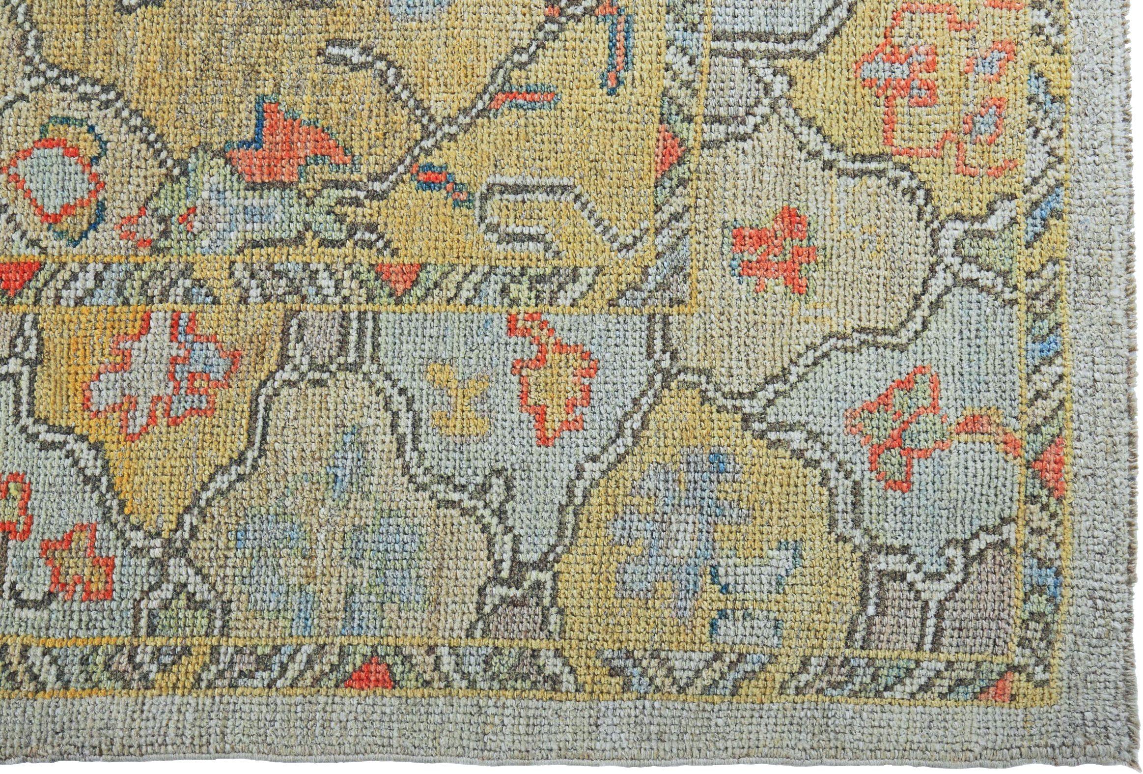 Tappeti Persian Rose Collection'S Circa 1990 - Lana Blu Avorio Giallo - 89197 In condizioni ottime in vendita a Dallas, TX